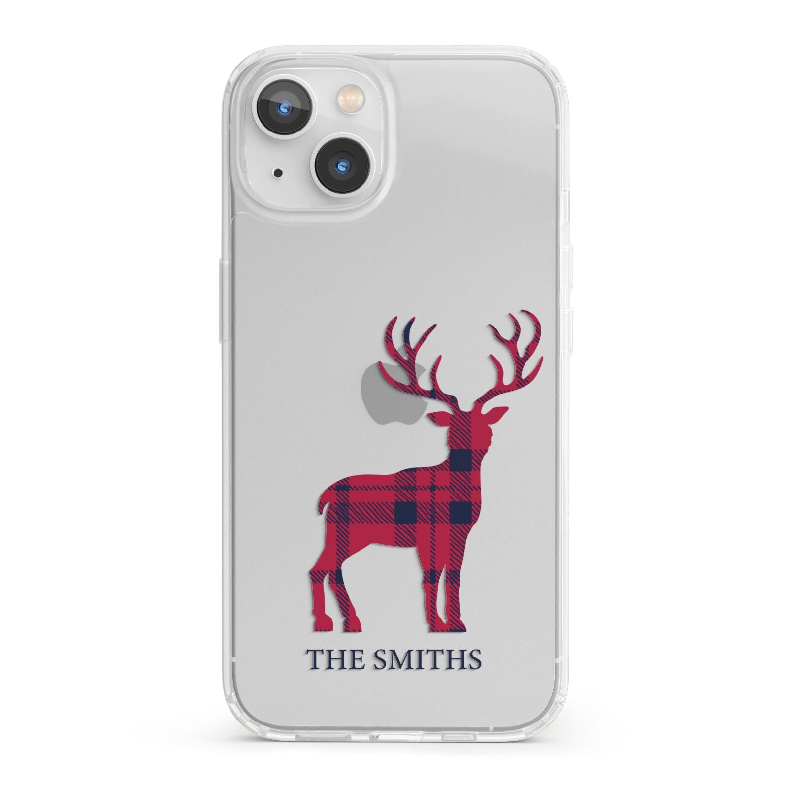 Christmas Tartan Reindeer Personalised iPhone 13 Clear Bumper Case