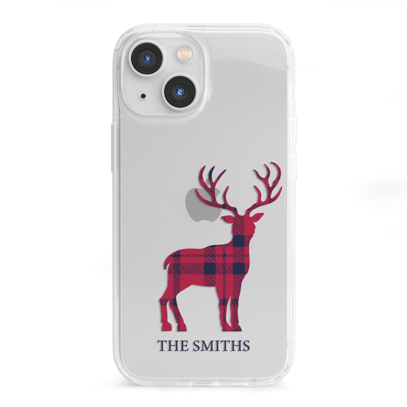 Christmas Tartan Reindeer Personalised iPhone 13 Mini Clear Bumper Case