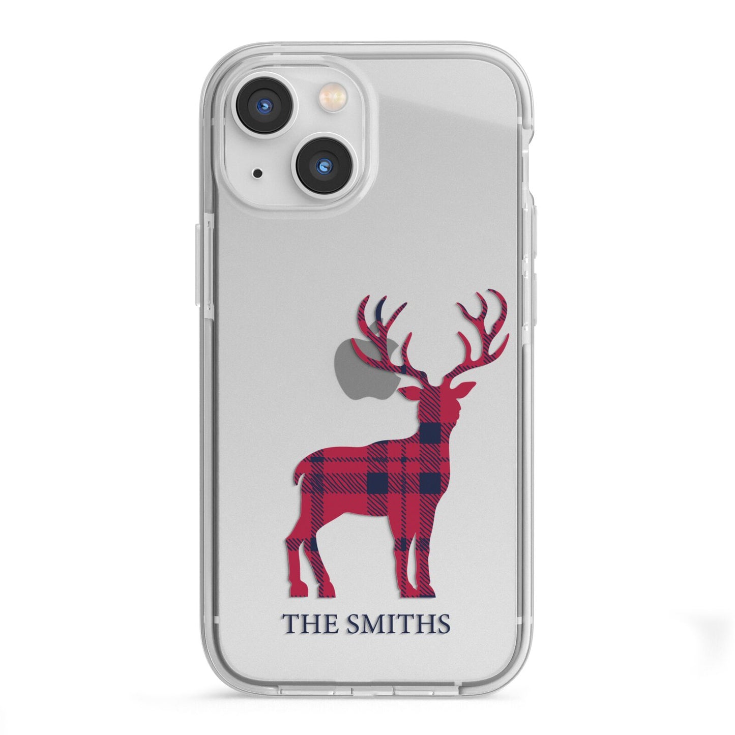 Christmas Tartan Reindeer Personalised iPhone 13 Mini TPU Impact Case with White Edges