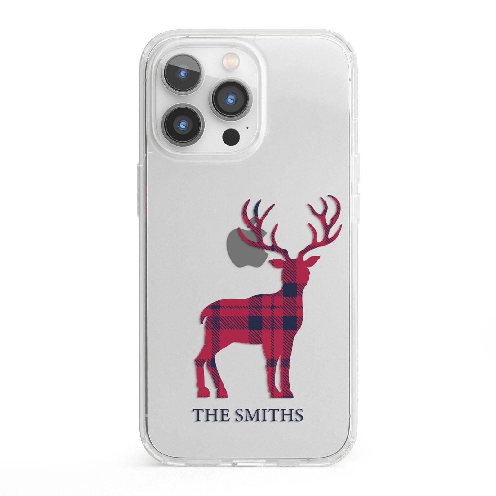 Christmas Tartan Reindeer Personalised iPhone 13 Pro Clear Bumper Case