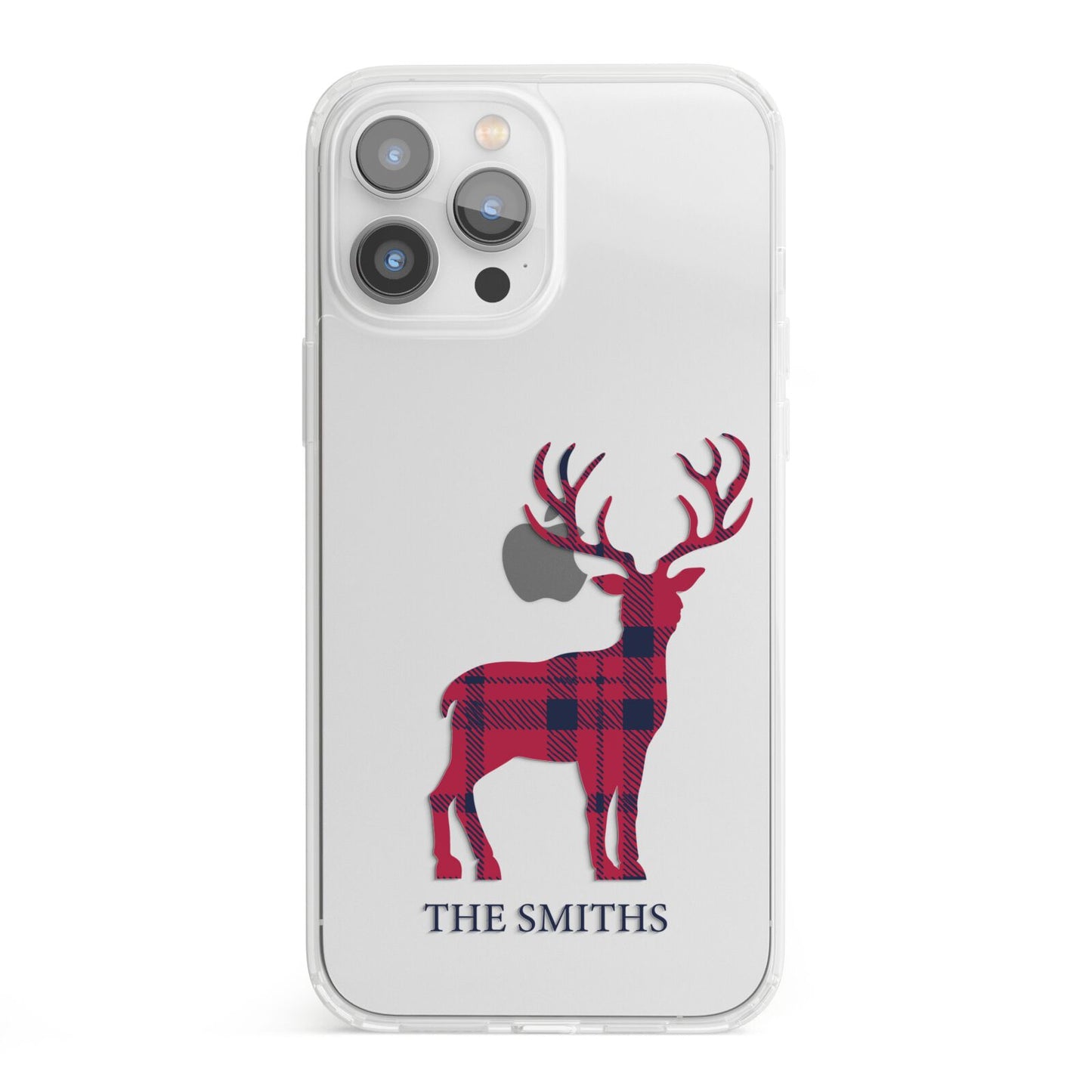 Christmas Tartan Reindeer Personalised iPhone 13 Pro Max Clear Bumper Case