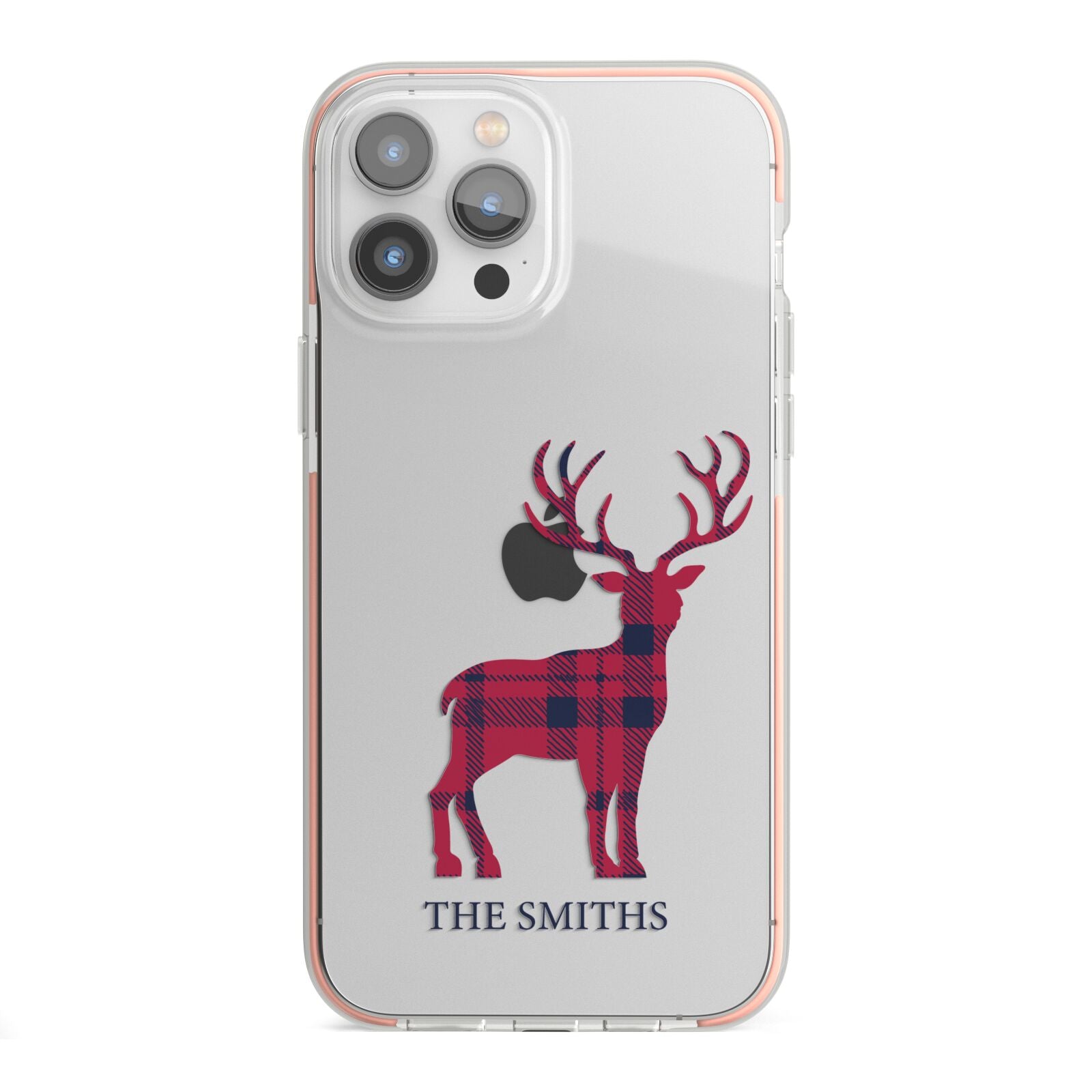 Christmas Tartan Reindeer Personalised iPhone 13 Pro Max TPU Impact Case with Pink Edges