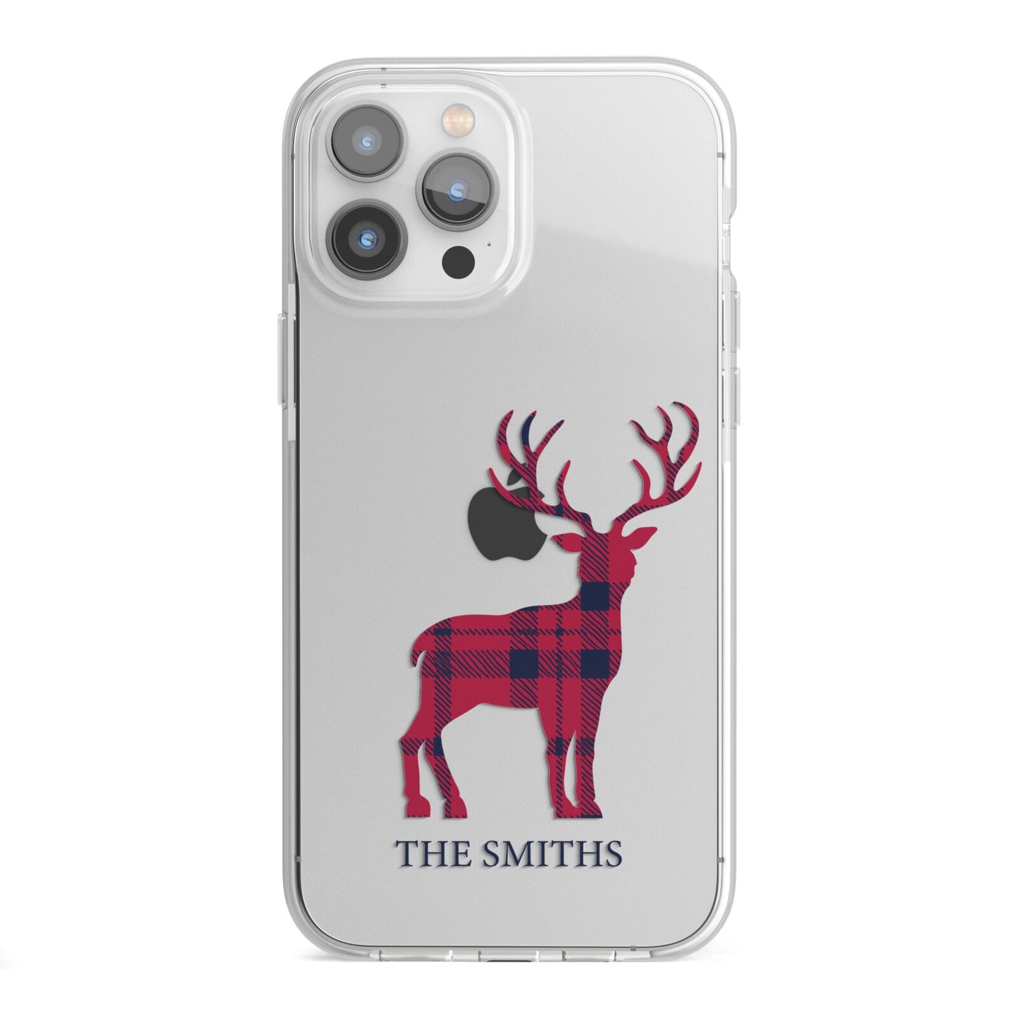 Christmas Tartan Reindeer Personalised iPhone 13 Pro Max TPU Impact Case with White Edges