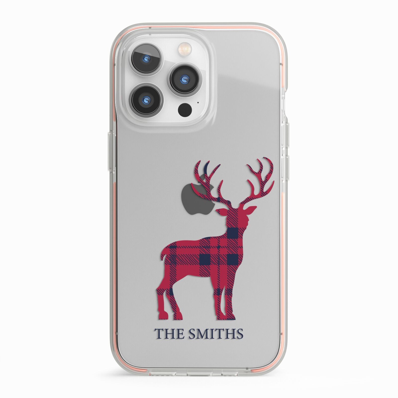 Christmas Tartan Reindeer Personalised iPhone 13 Pro TPU Impact Case with Pink Edges