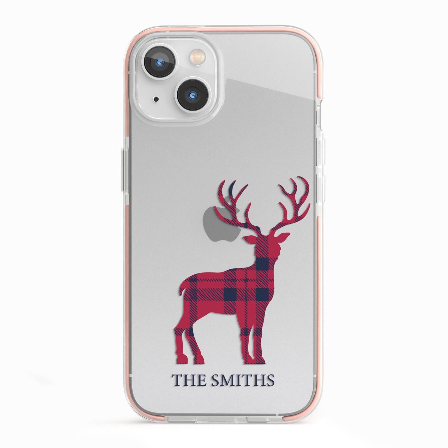 Christmas Tartan Reindeer Personalised iPhone 13 TPU Impact Case with Pink Edges