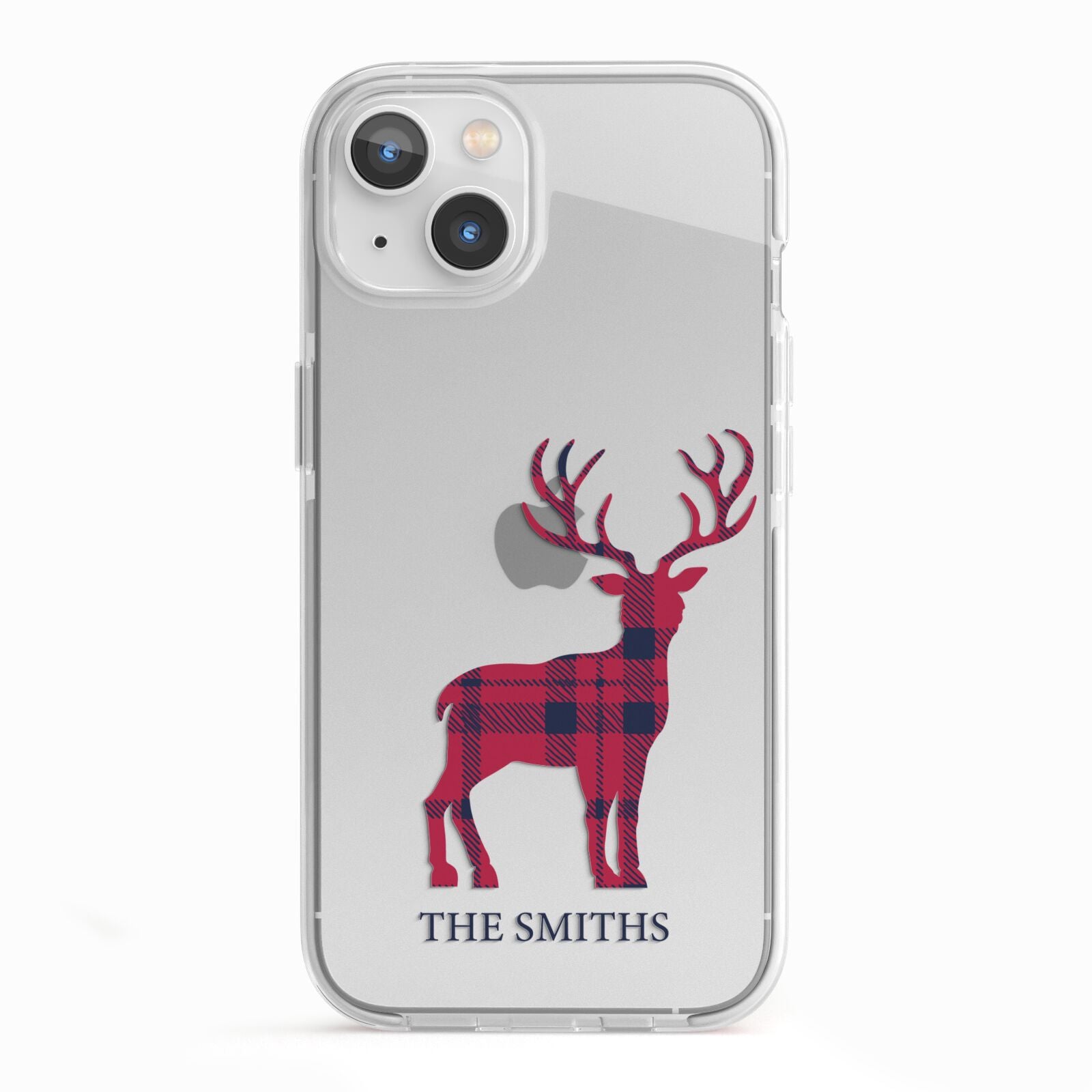 Christmas Tartan Reindeer Personalised iPhone 13 TPU Impact Case with White Edges