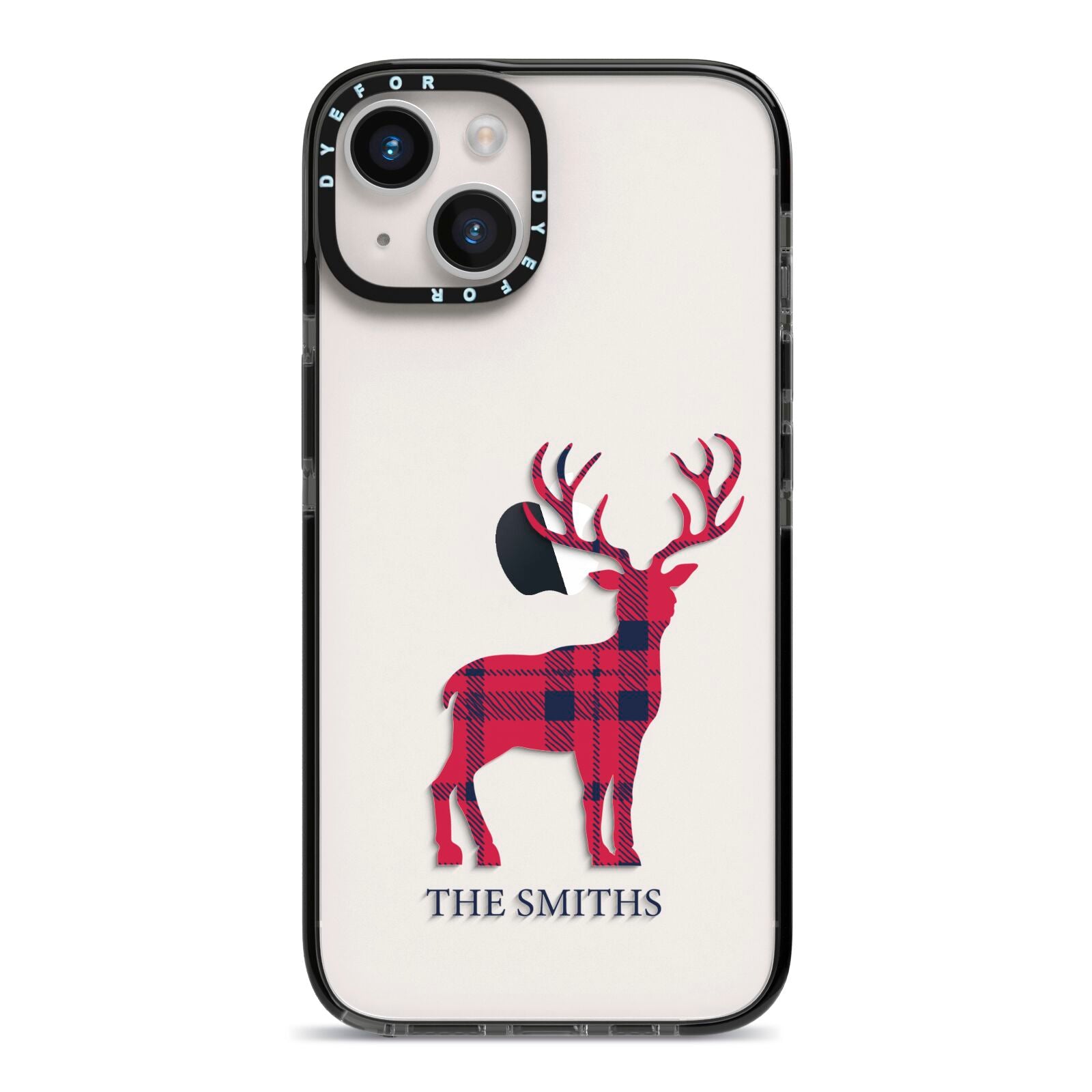 Christmas Tartan Reindeer Personalised iPhone 14 Black Impact Case on Silver phone