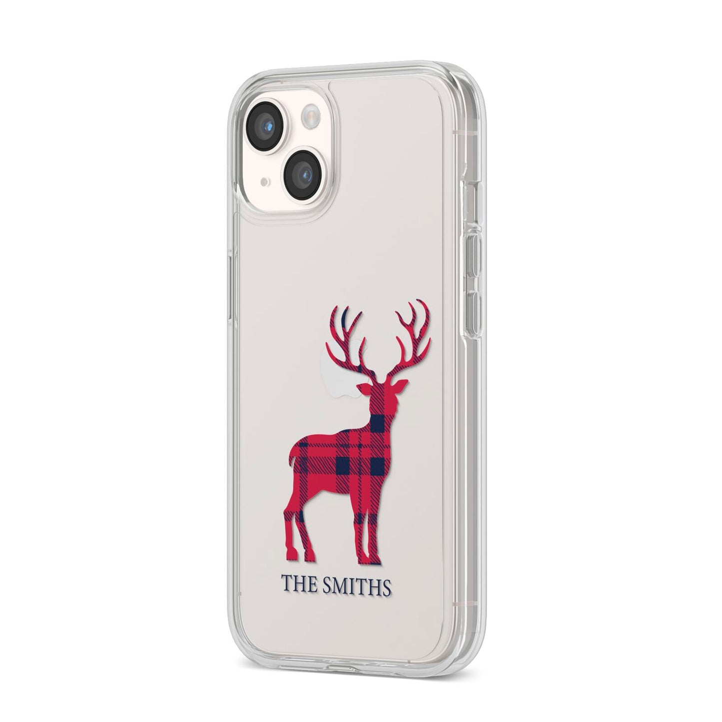 Christmas Tartan Reindeer Personalised iPhone 14 Clear Tough Case Starlight Angled Image