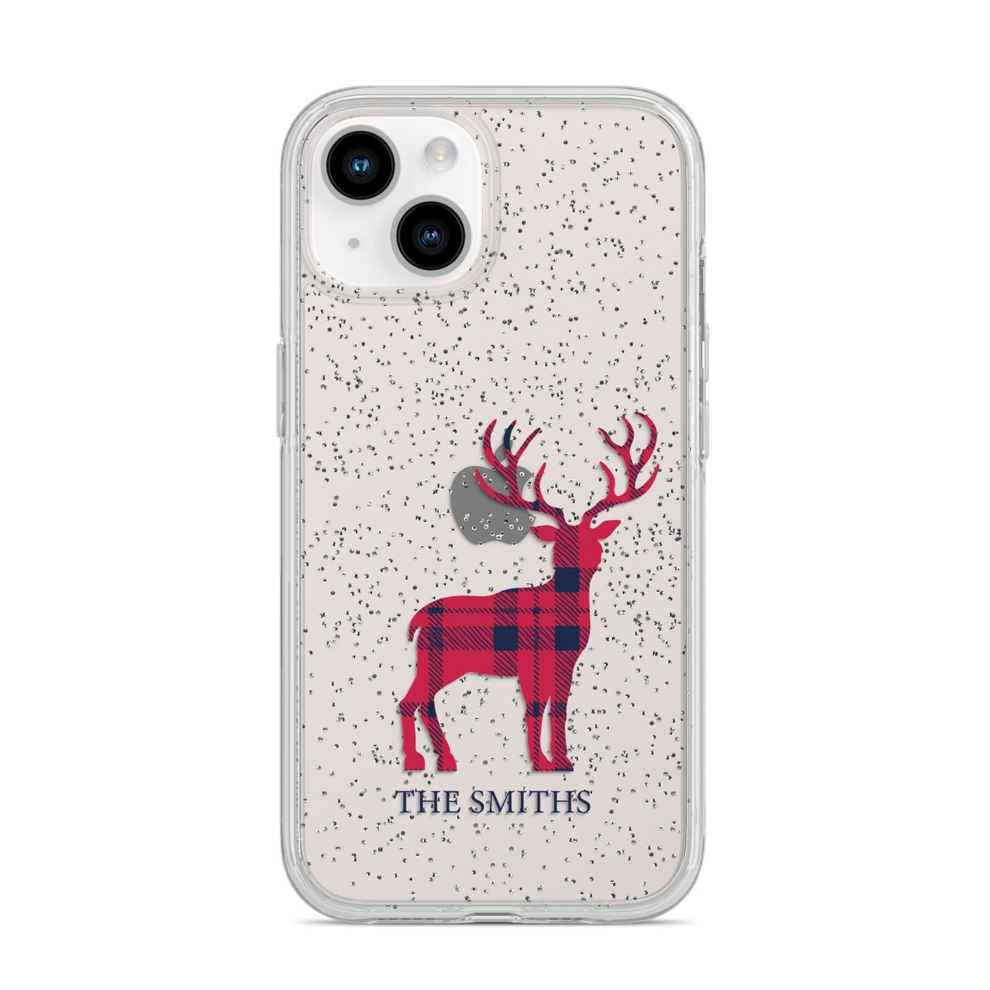 Christmas Tartan Reindeer Personalised iPhone 14 Glitter Tough Case Starlight