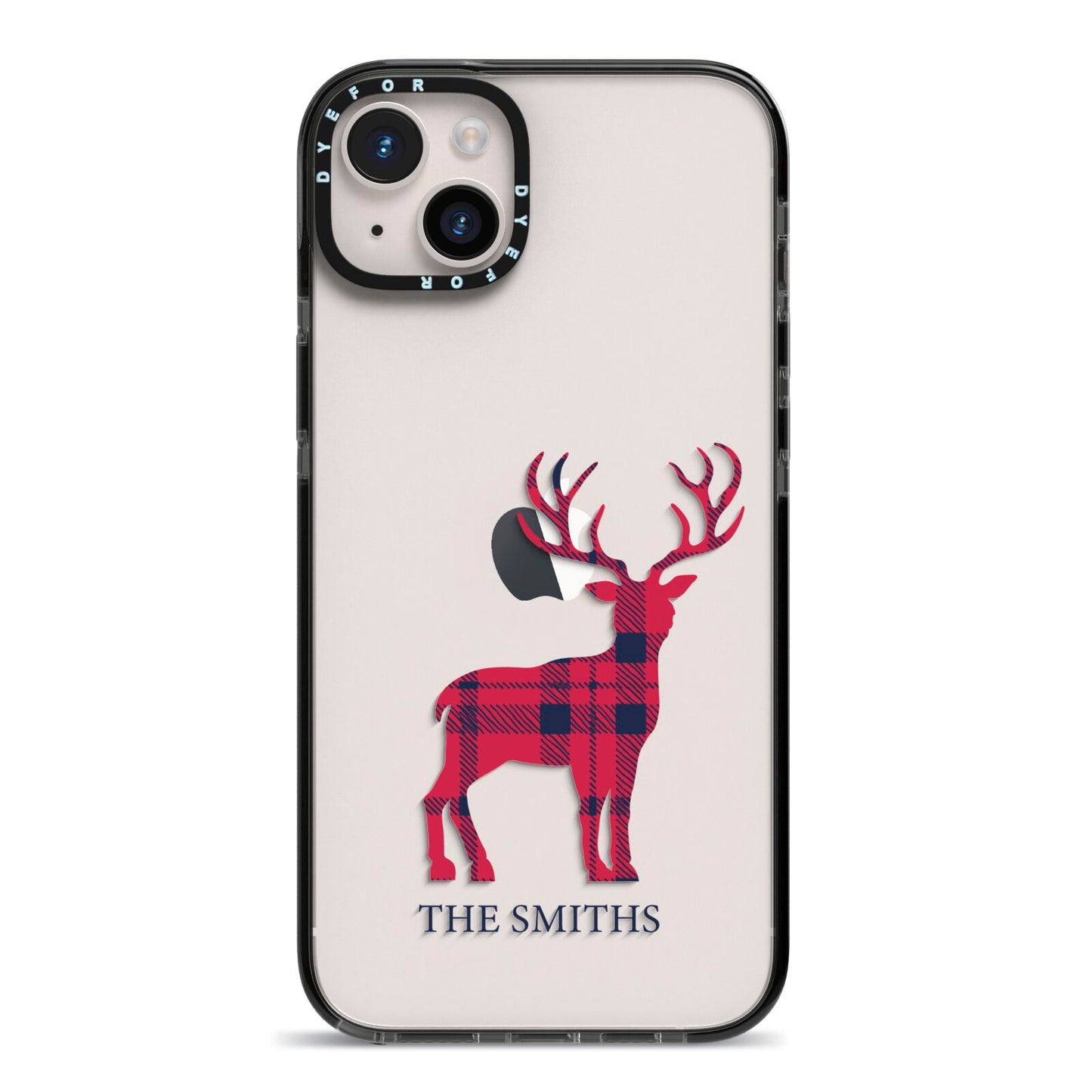 Christmas Tartan Reindeer Personalised iPhone 14 Plus Black Impact Case on Silver phone