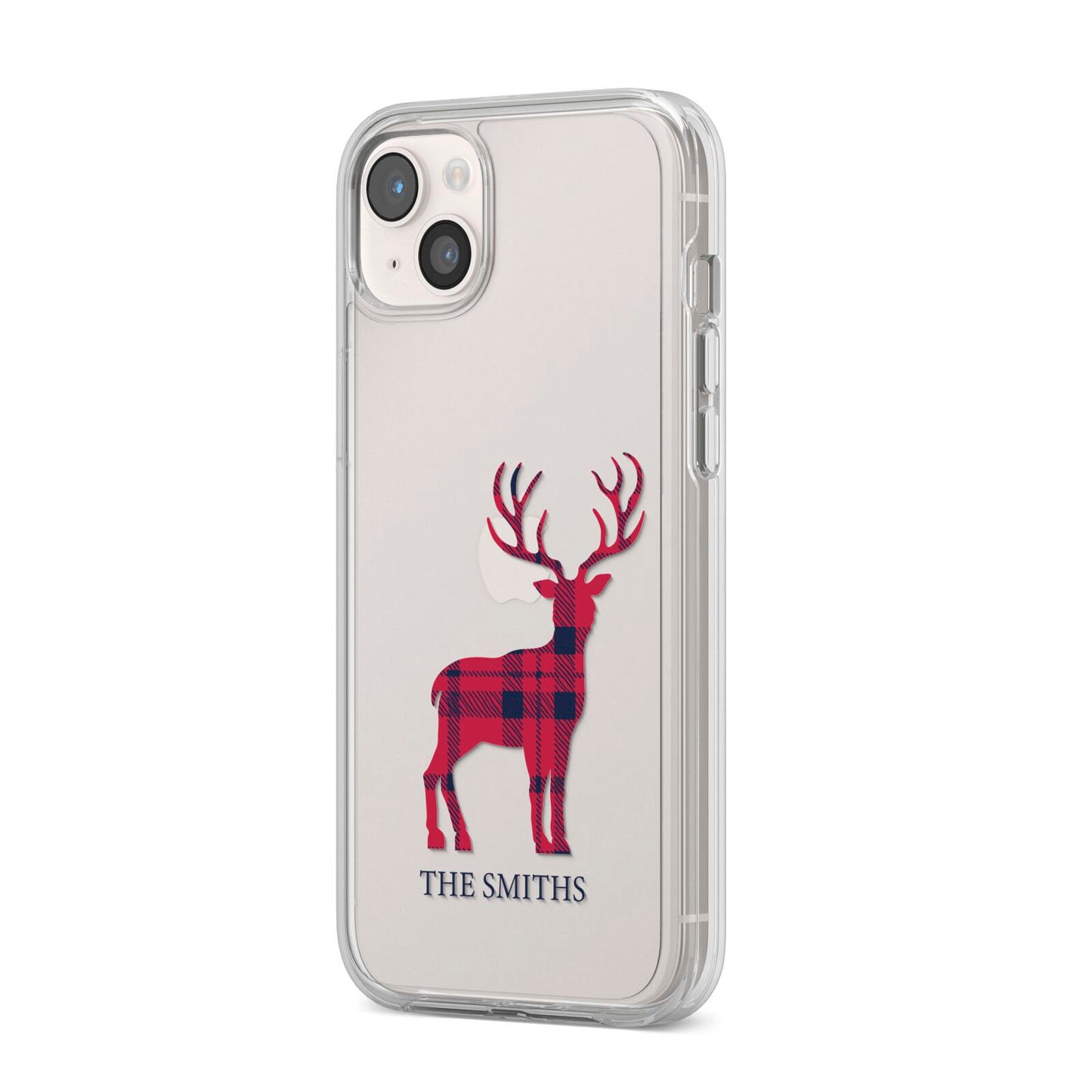 Christmas Tartan Reindeer Personalised iPhone 14 Plus Clear Tough Case Starlight Angled Image