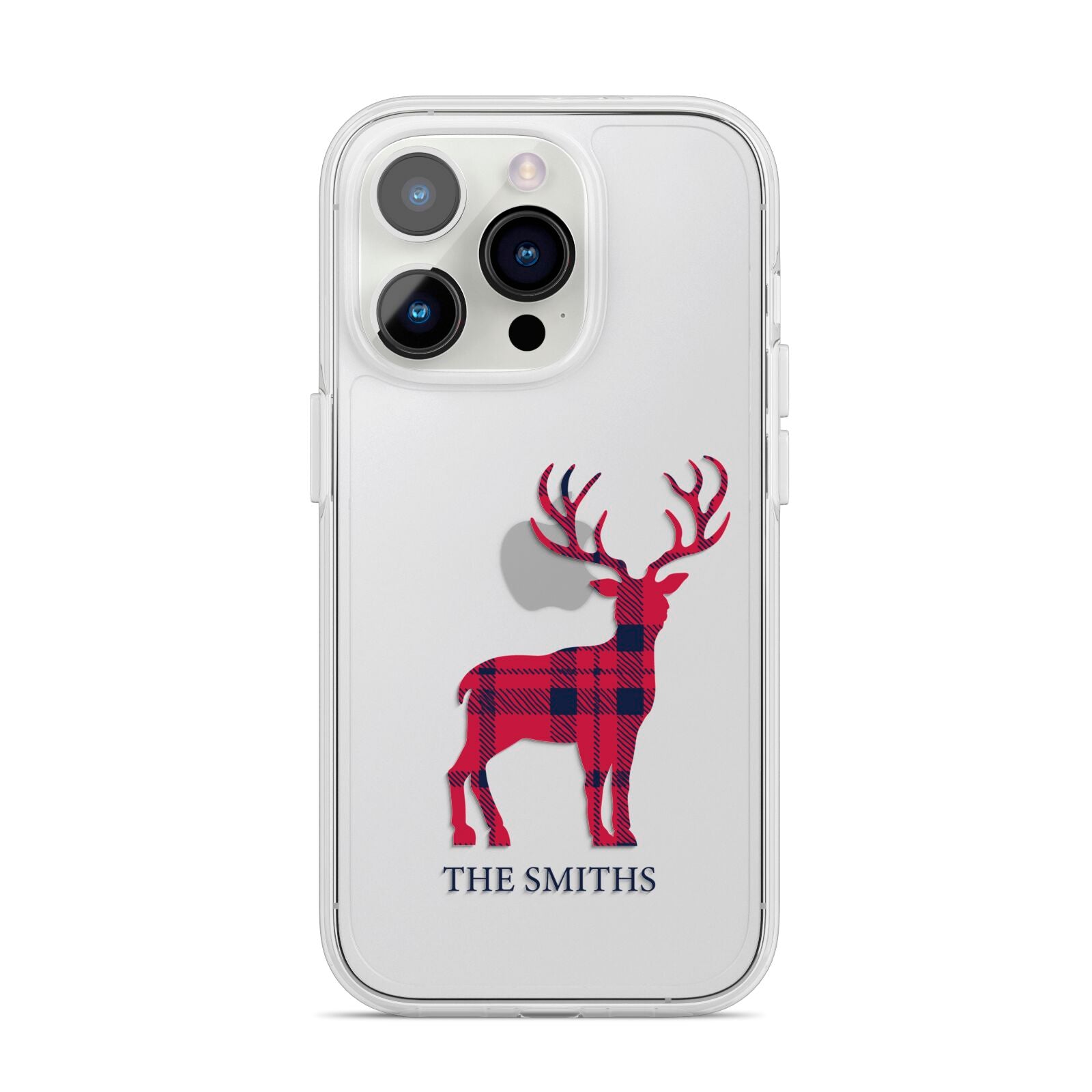 Christmas Tartan Reindeer Personalised iPhone 14 Pro Clear Tough Case Silver