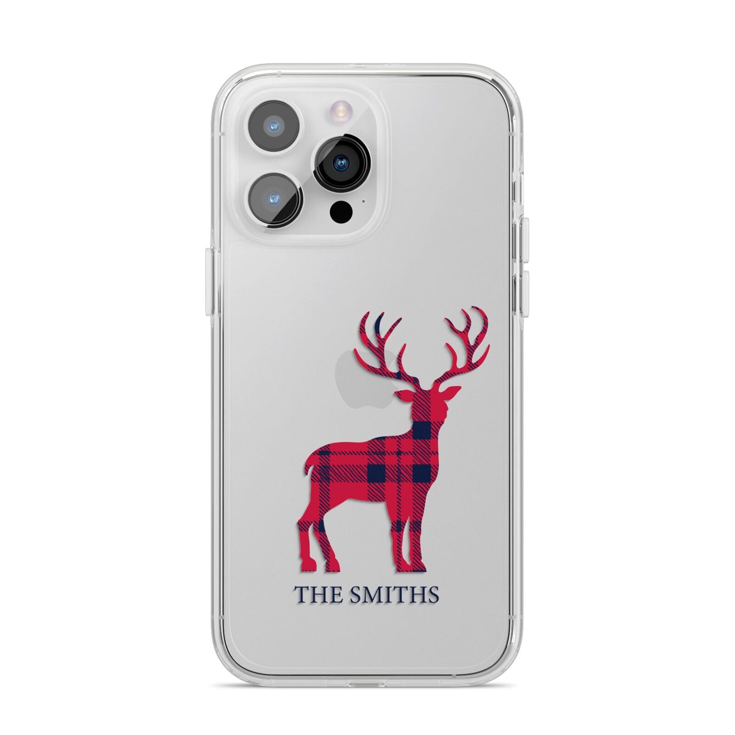 Christmas Tartan Reindeer Personalised iPhone 14 Pro Max Clear Tough Case Silver