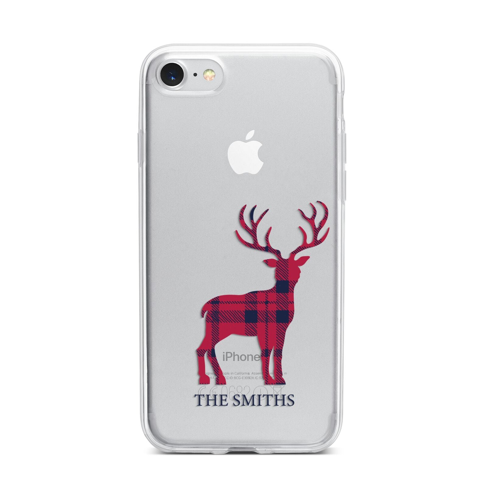 Christmas Tartan Reindeer Personalised iPhone 7 Bumper Case on Silver iPhone