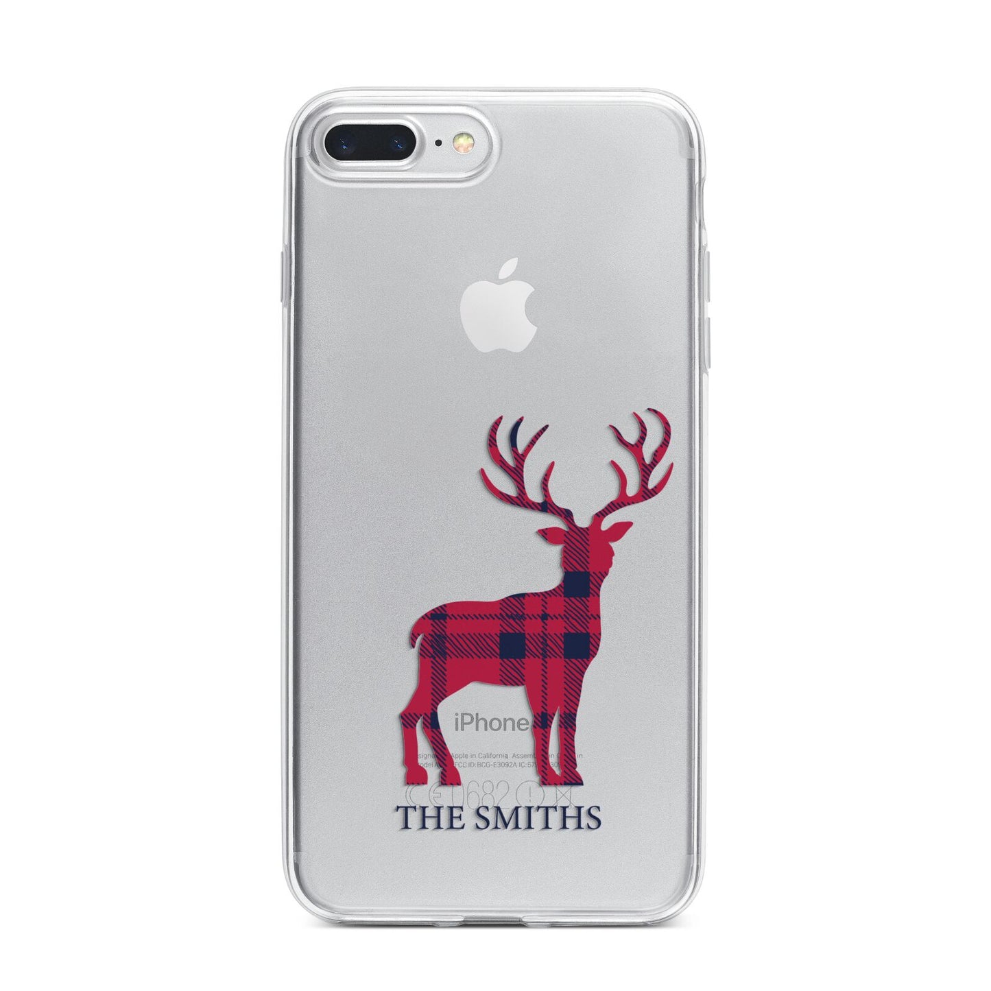 Christmas Tartan Reindeer Personalised iPhone 7 Plus Bumper Case on Silver iPhone