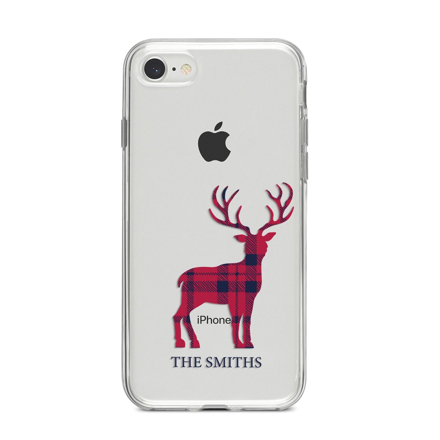 Christmas Tartan Reindeer Personalised iPhone 8 Bumper Case on Silver iPhone