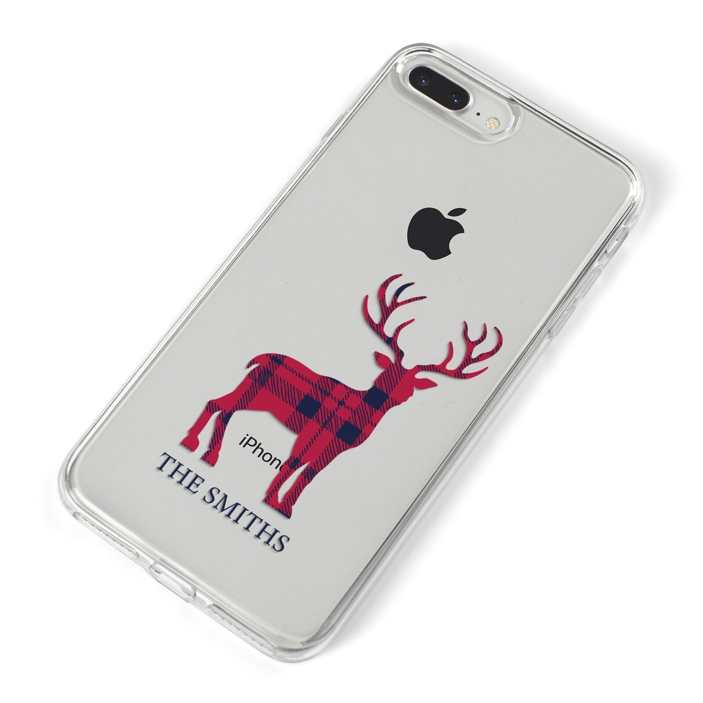 Christmas Tartan Reindeer Personalised iPhone 8 Plus Bumper Case on Silver iPhone Alternative Image