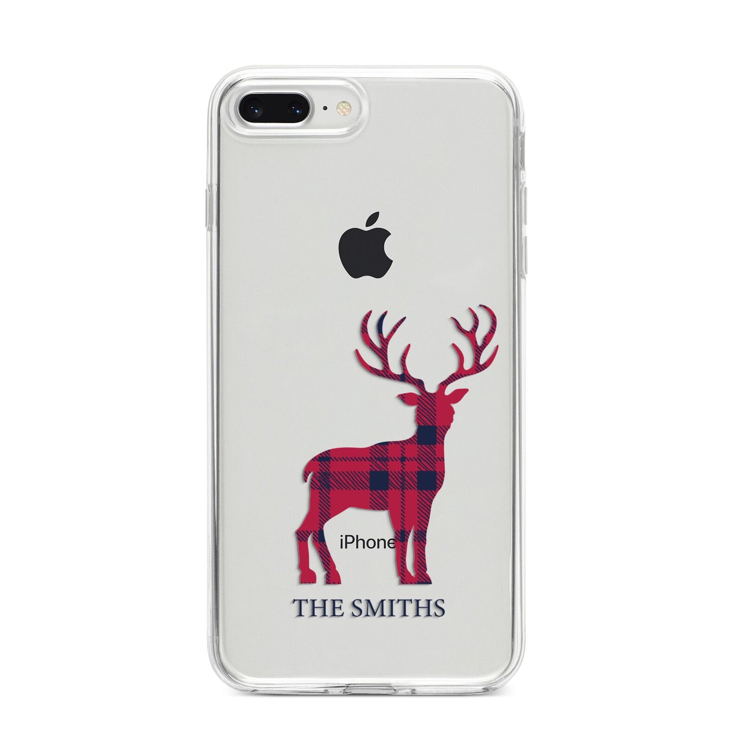 Christmas Tartan Reindeer Personalised iPhone 8 Plus Bumper Case on Silver iPhone