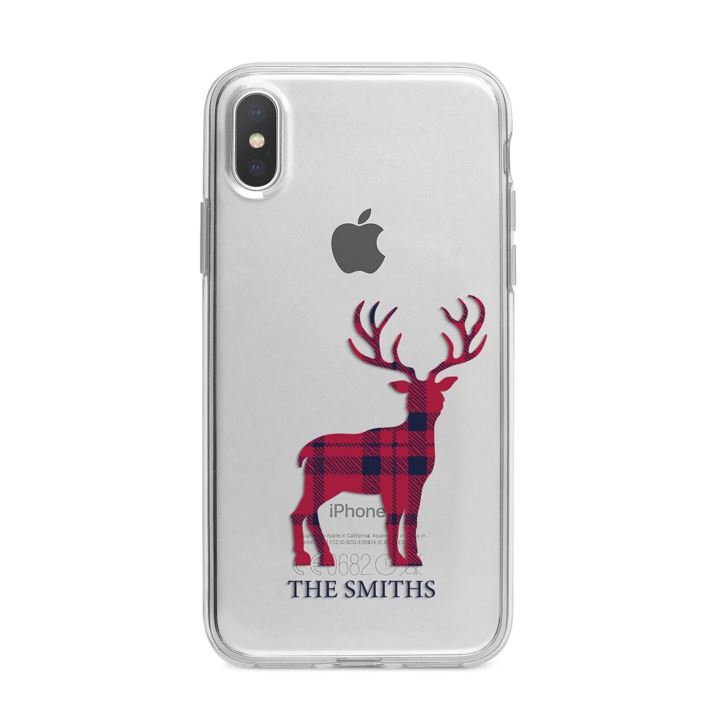 Christmas Tartan Reindeer Personalised iPhone X Bumper Case on Silver iPhone Alternative Image 1