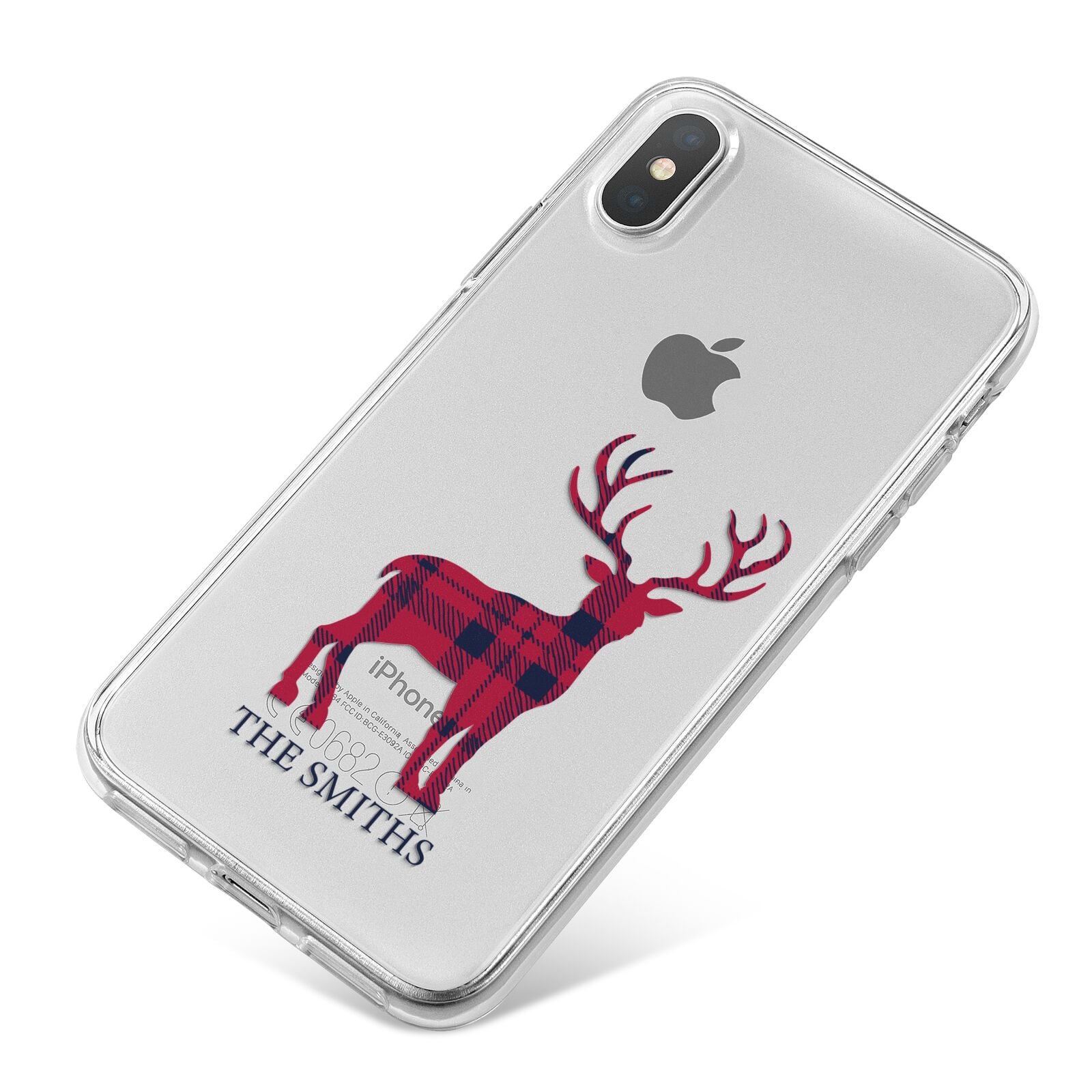 Christmas Tartan Reindeer Personalised iPhone X Bumper Case on Silver iPhone