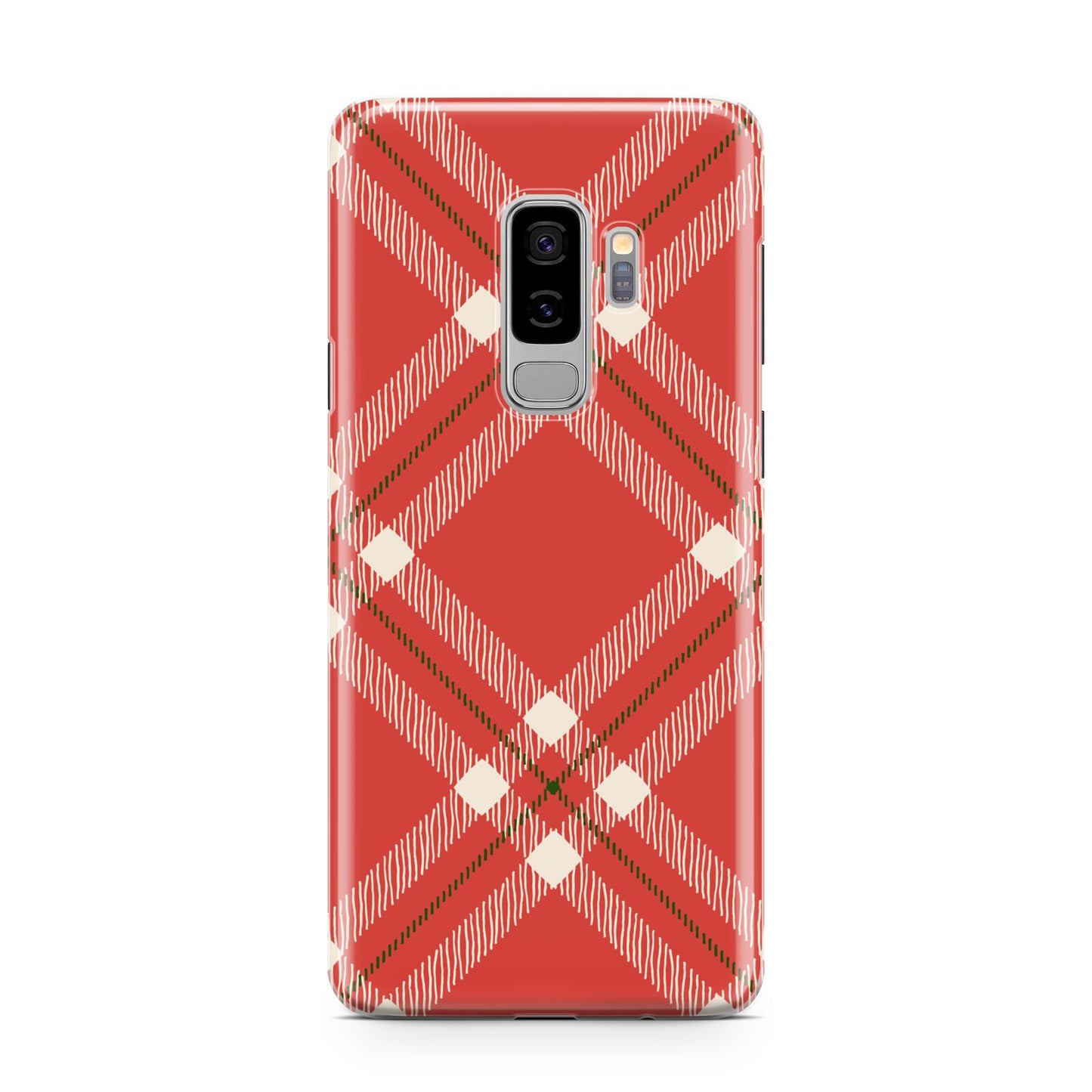 Christmas Tartan Samsung Galaxy S9 Plus Case on Silver phone