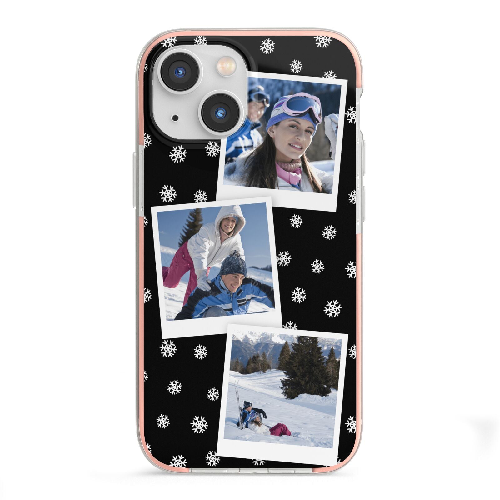 Christmas Three Photo iPhone 13 Mini TPU Impact Case with Pink Edges