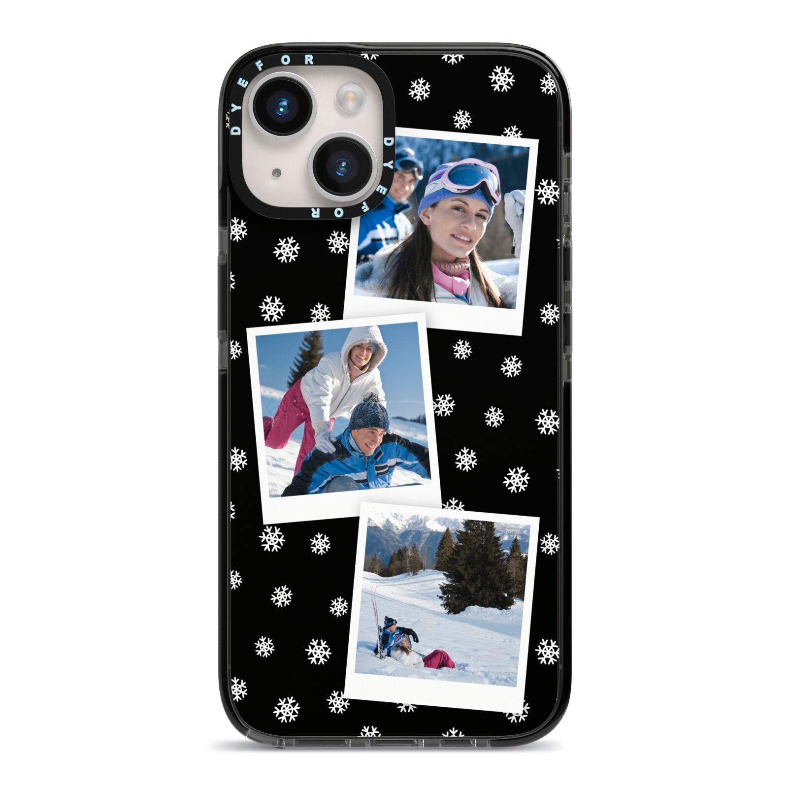 Christmas Three Photo iPhone 14 Black Impact Case on Silver phone