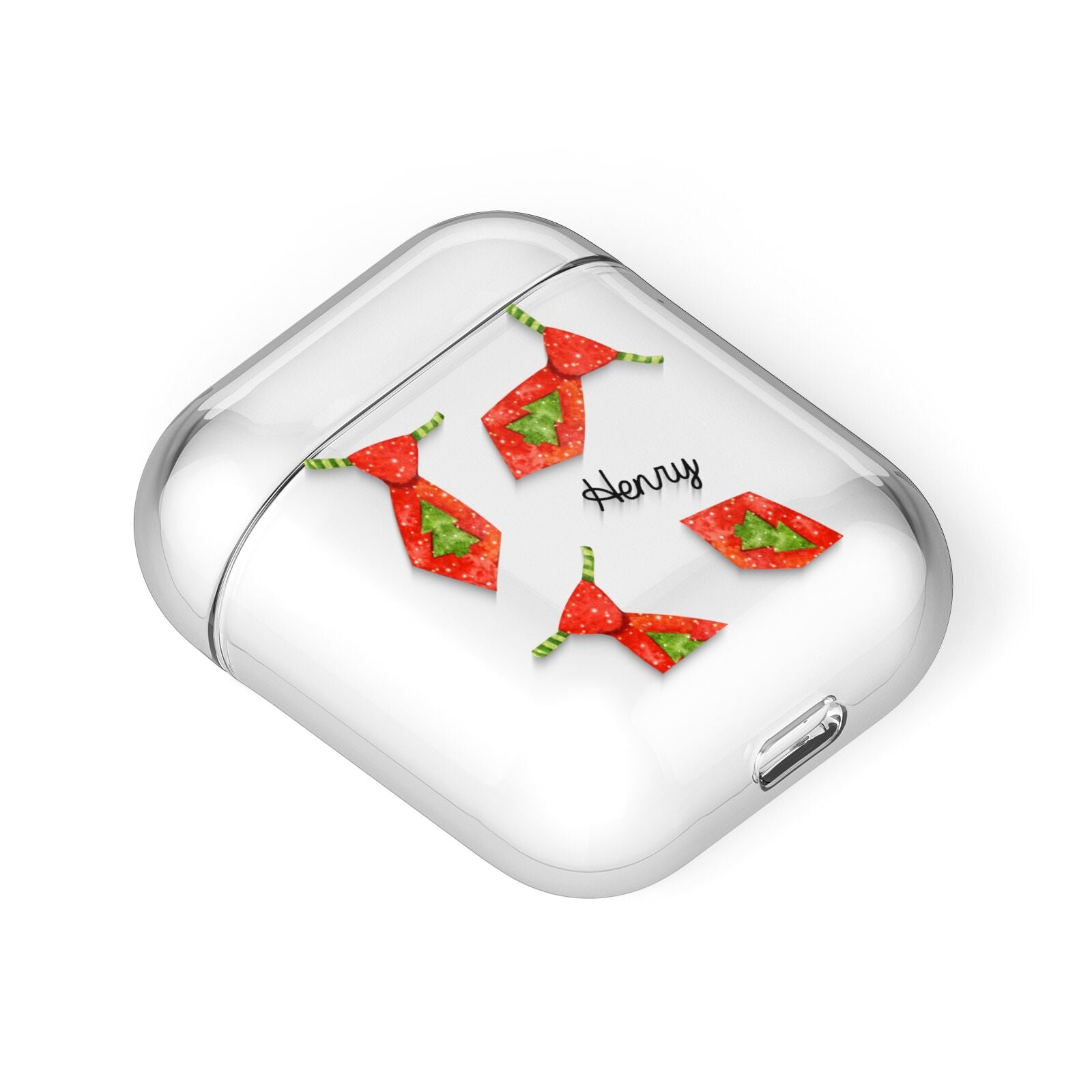 Christmas Tie Pattern AirPods Case Laid Flat
