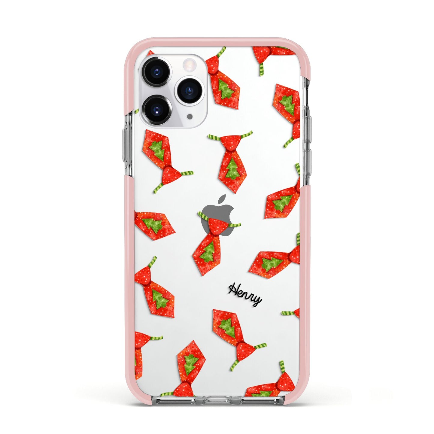 Christmas Tie Pattern Apple iPhone 11 Pro in Silver with Pink Impact Case