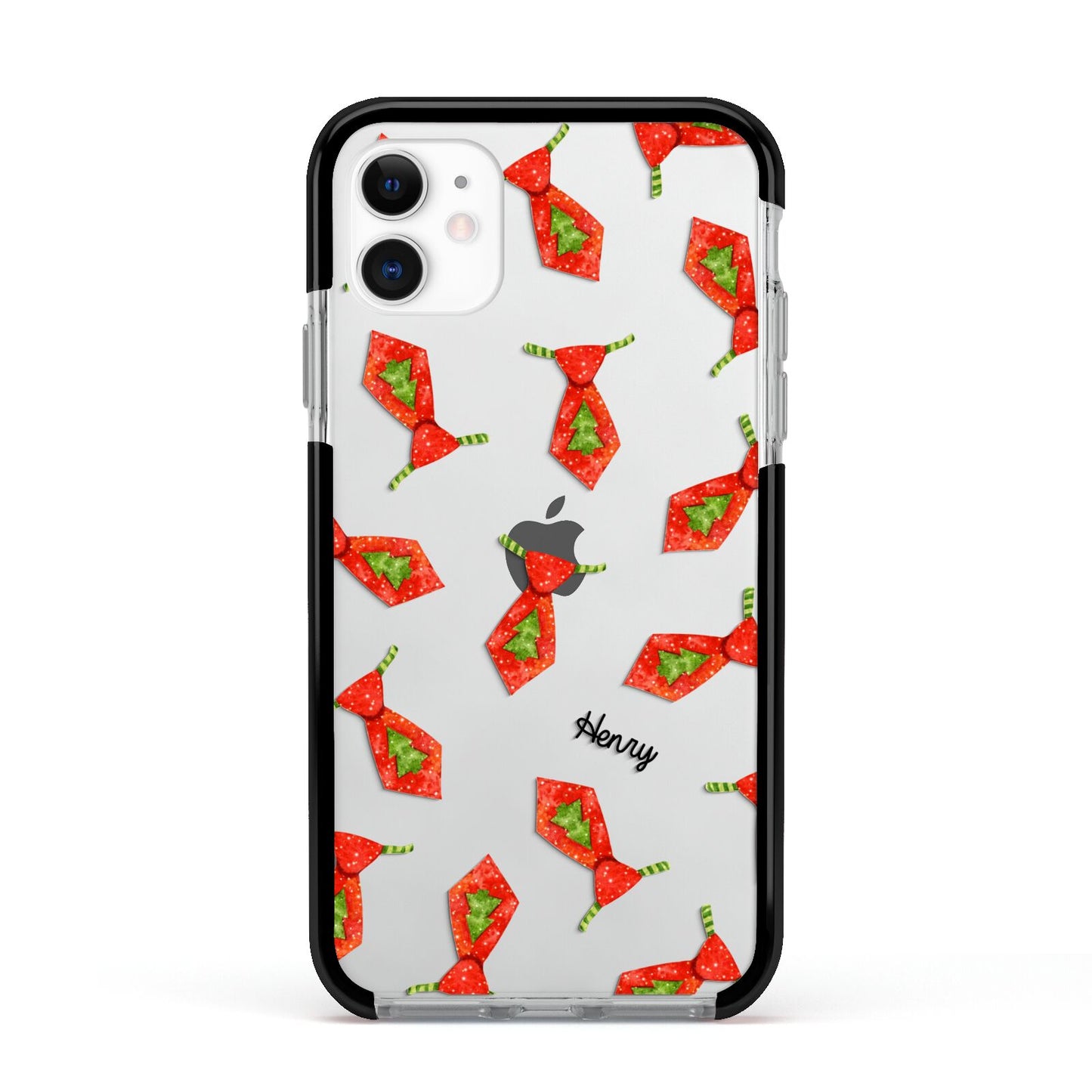 Christmas Tie Pattern Apple iPhone 11 in White with Black Impact Case