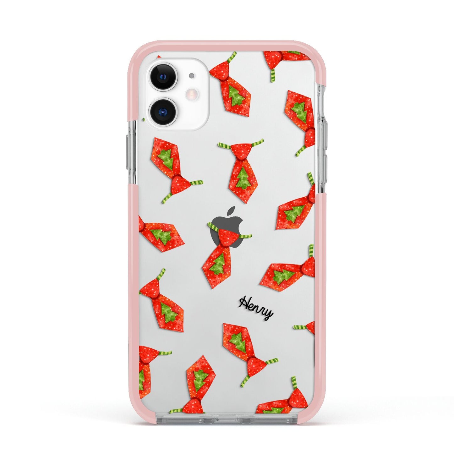 Christmas Tie Pattern Apple iPhone 11 in White with Pink Impact Case