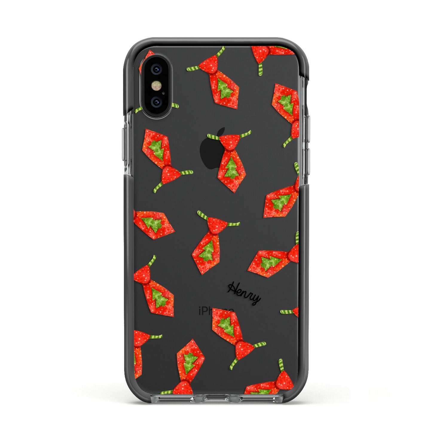 Christmas Tie Pattern Apple iPhone Xs Impact Case Black Edge on Black Phone