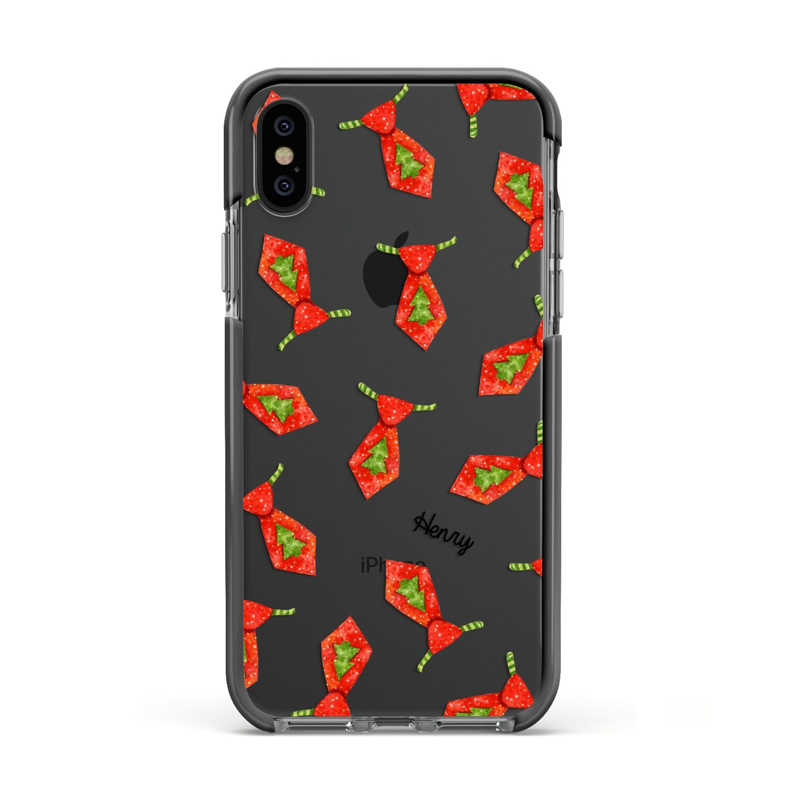 Christmas Tie Pattern Apple iPhone Xs Impact Case Black Edge on Black Phone