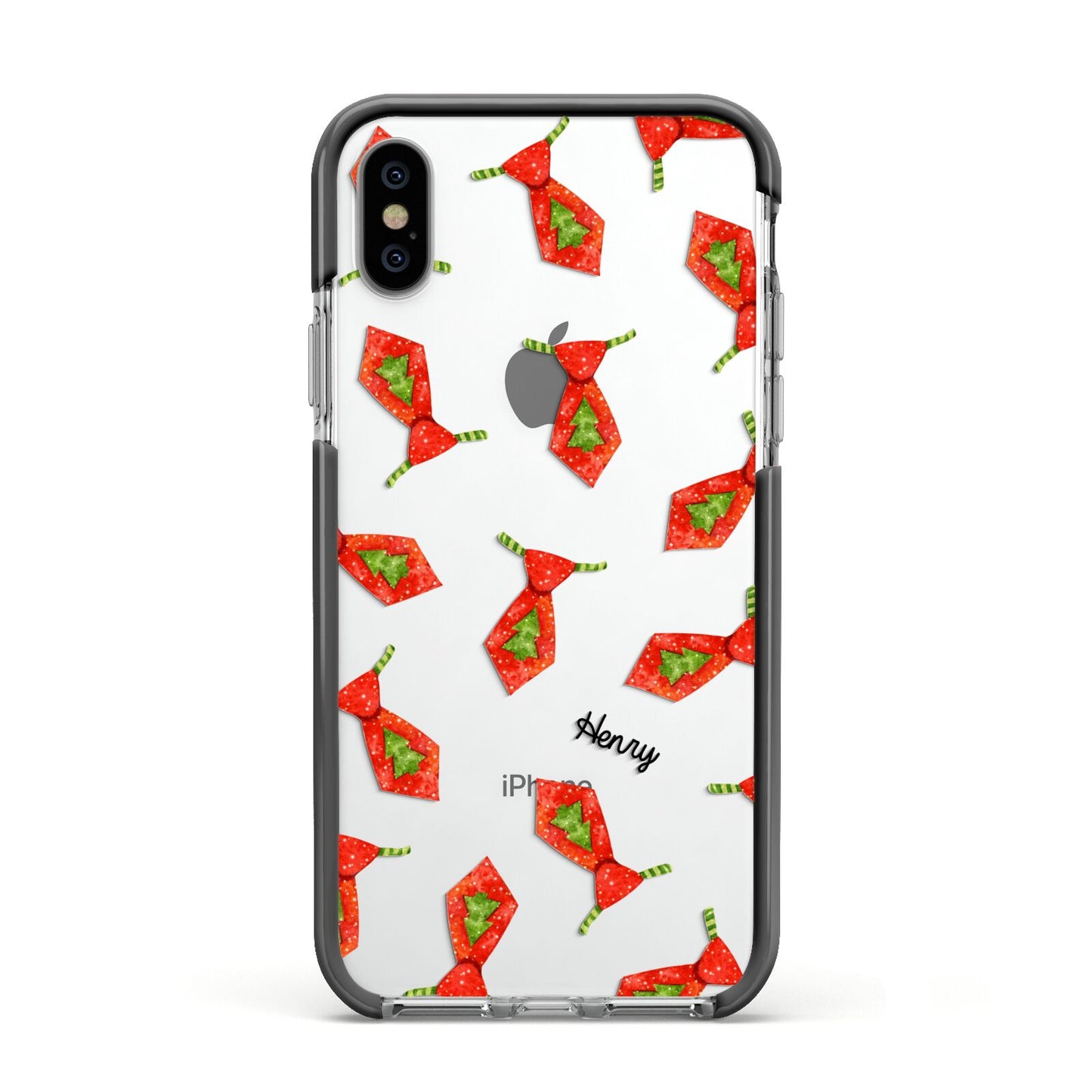 Christmas Tie Pattern Apple iPhone Xs Impact Case Black Edge on Silver Phone