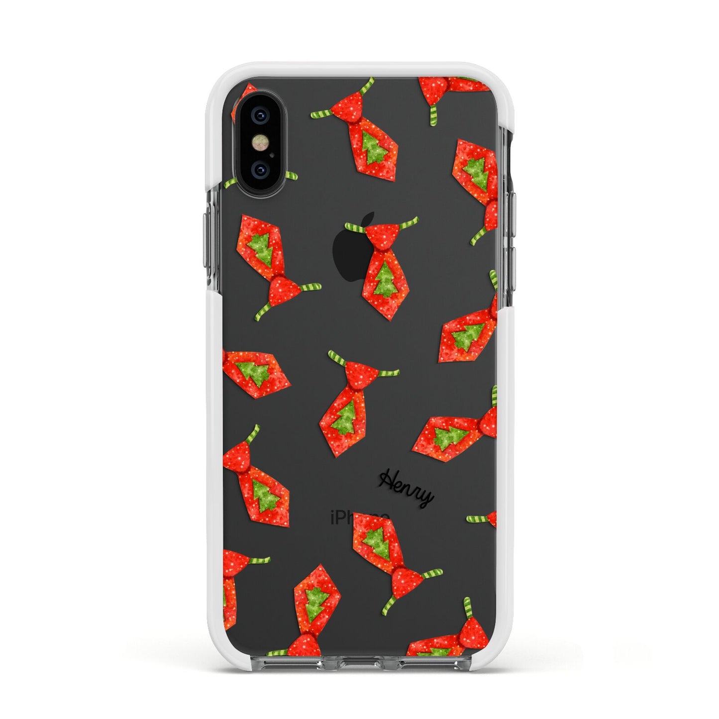 Christmas Tie Pattern Apple iPhone Xs Impact Case White Edge on Black Phone