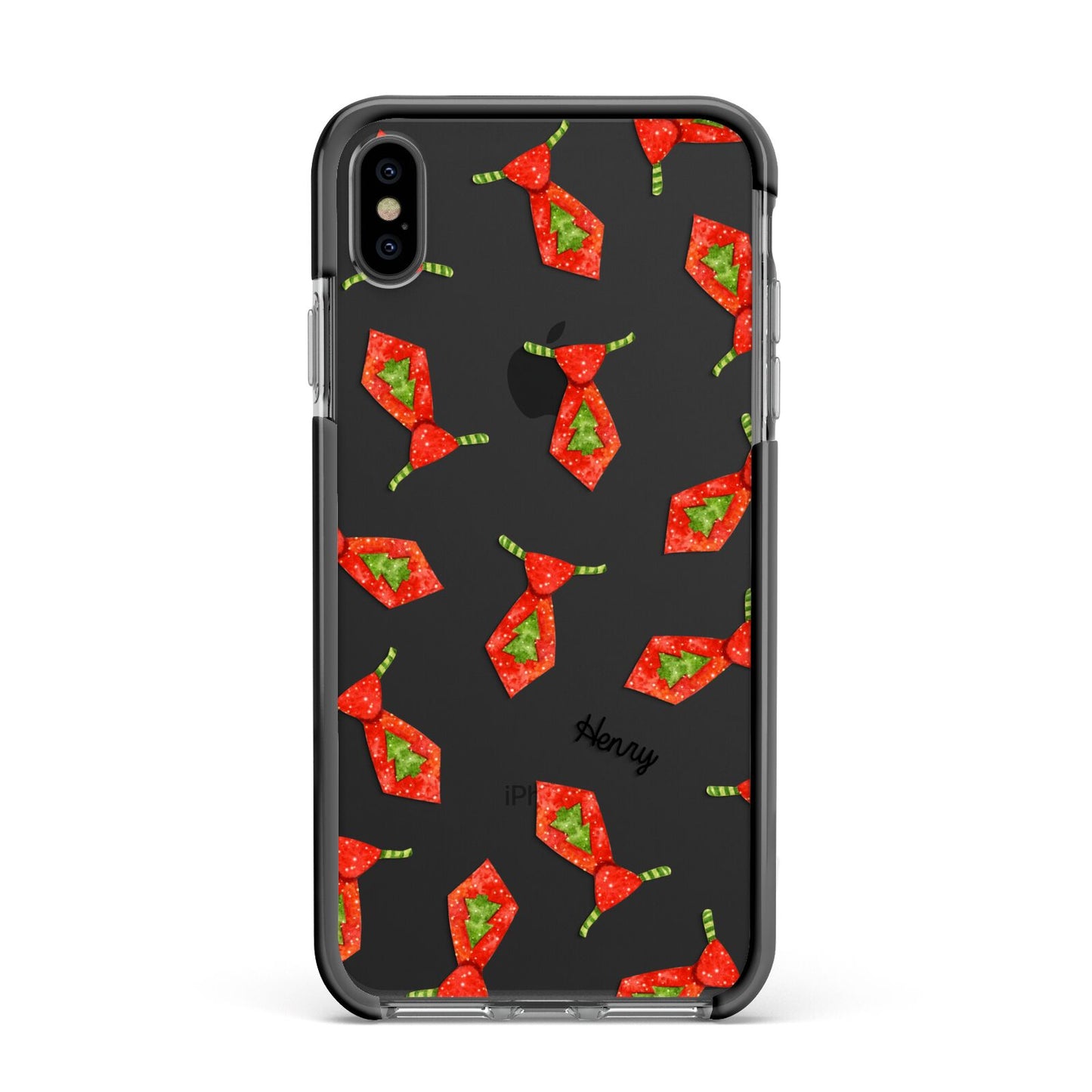 Christmas Tie Pattern Apple iPhone Xs Max Impact Case Black Edge on Black Phone