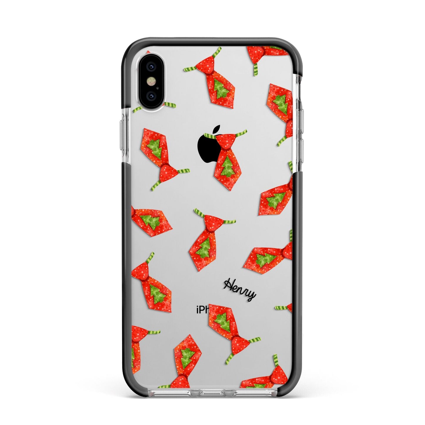 Christmas Tie Pattern Apple iPhone Xs Max Impact Case Black Edge on Silver Phone