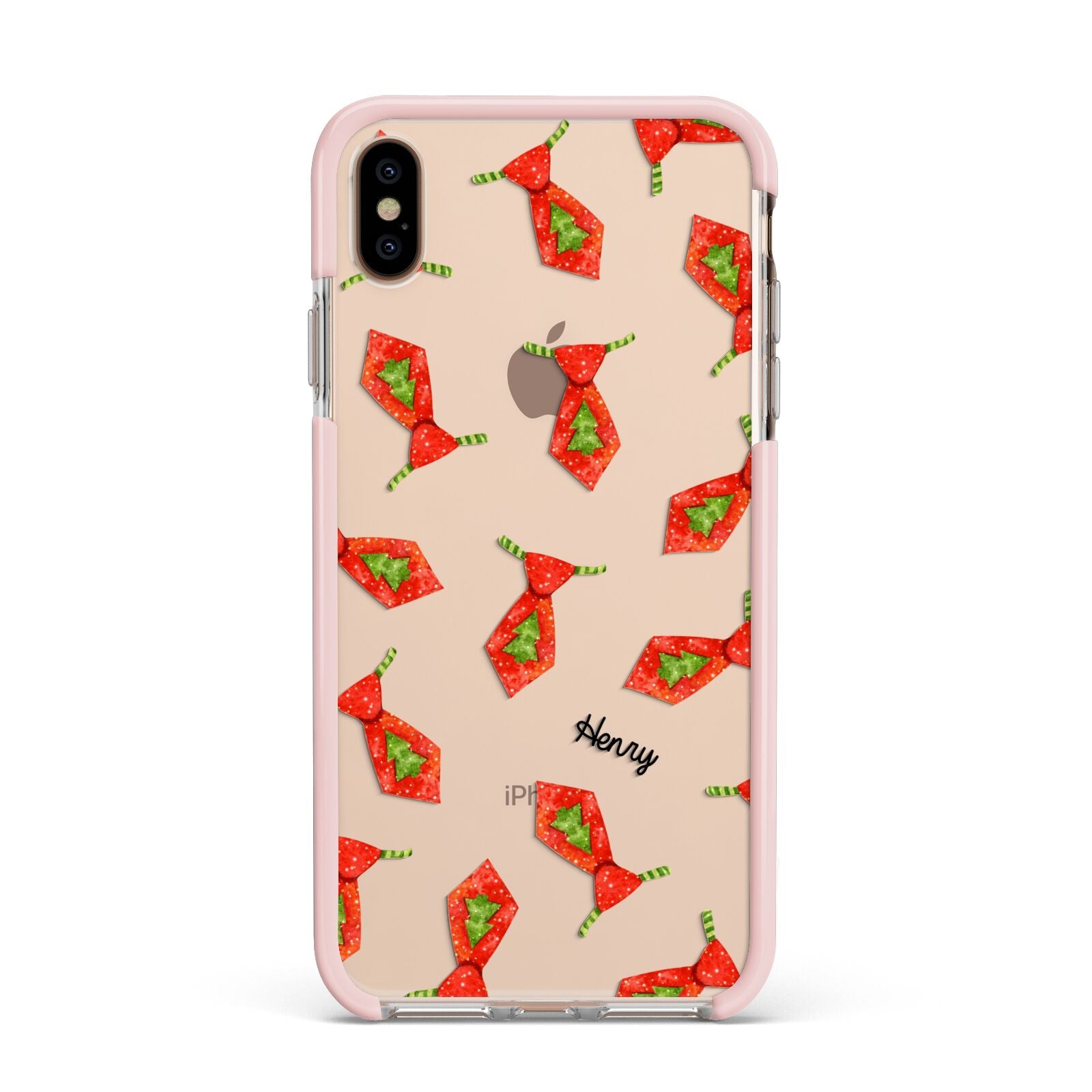 Christmas Tie Pattern Apple iPhone Xs Max Impact Case Pink Edge on Gold Phone