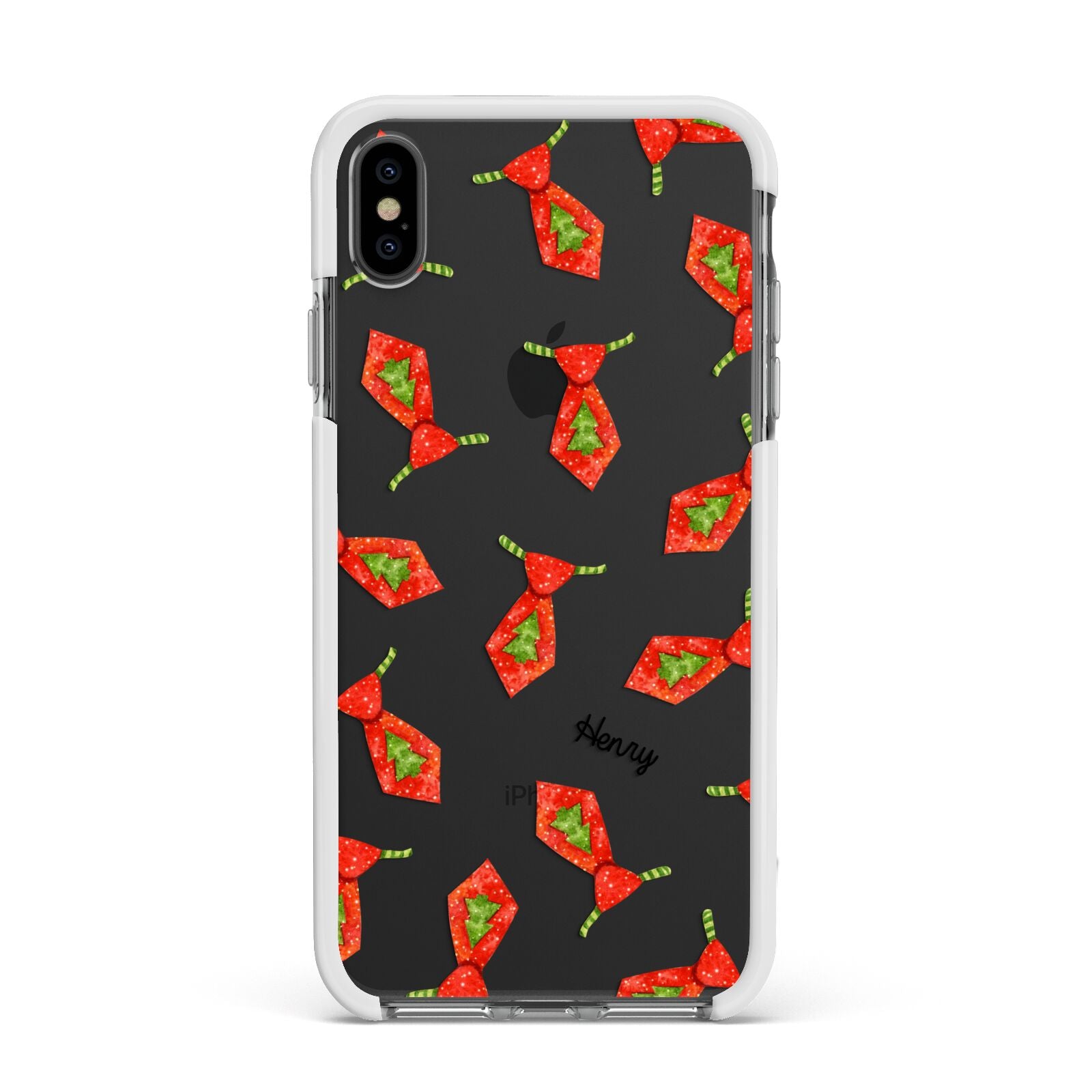 Christmas Tie Pattern Apple iPhone Xs Max Impact Case White Edge on Black Phone