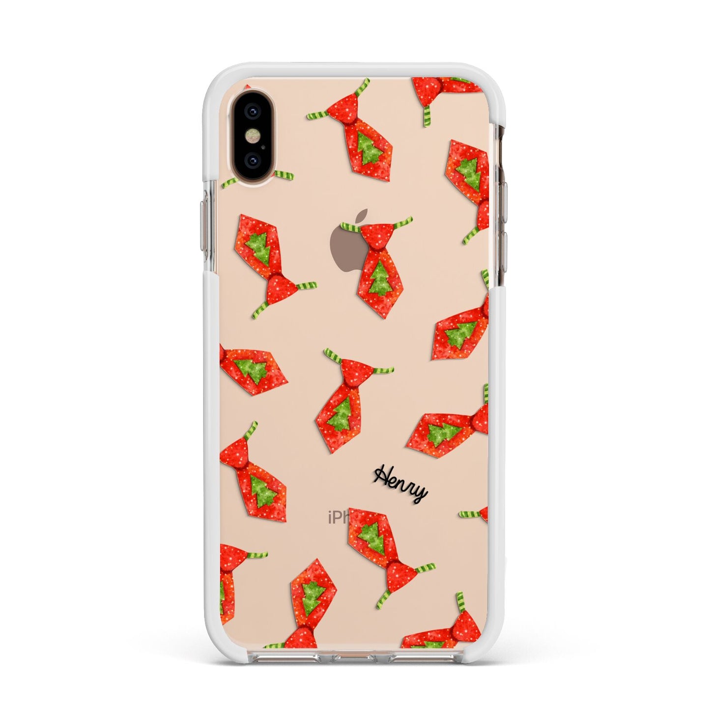 Christmas Tie Pattern Apple iPhone Xs Max Impact Case White Edge on Gold Phone