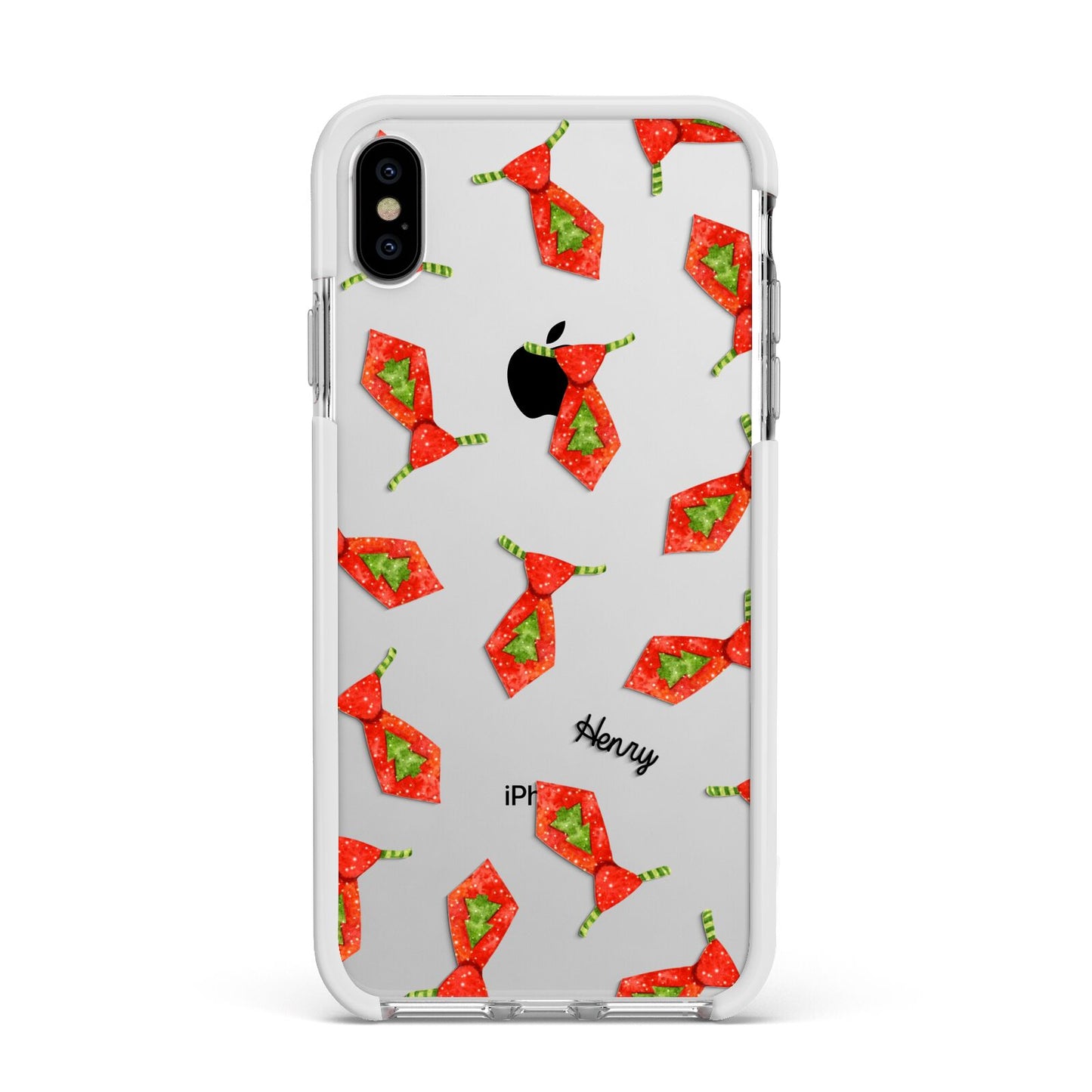 Christmas Tie Pattern Apple iPhone Xs Max Impact Case White Edge on Silver Phone