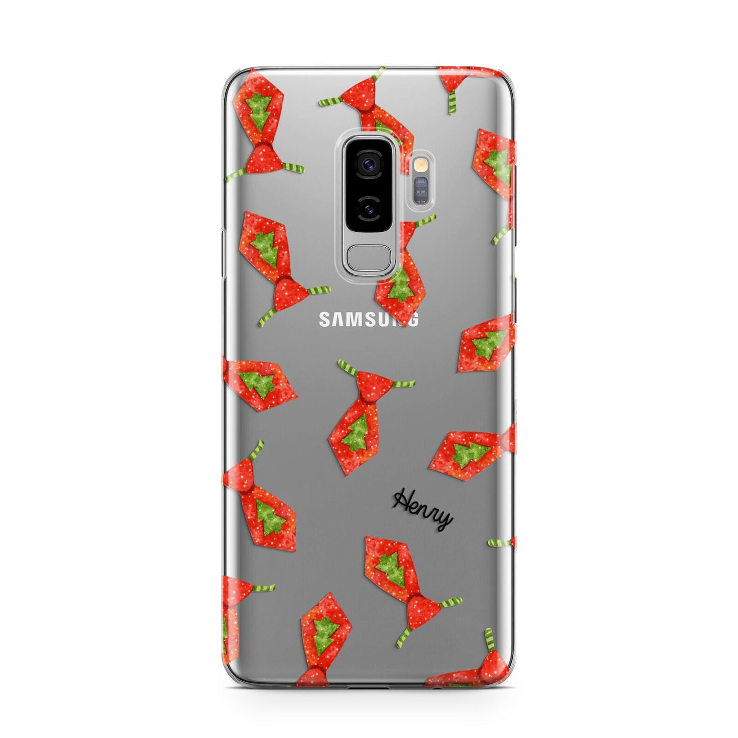 Christmas Tie Pattern Samsung Galaxy S9 Plus Case on Silver phone