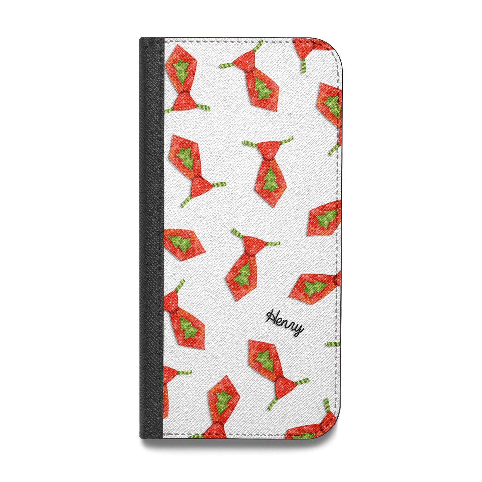 Christmas Tie Pattern Vegan Leather Flip iPhone Case