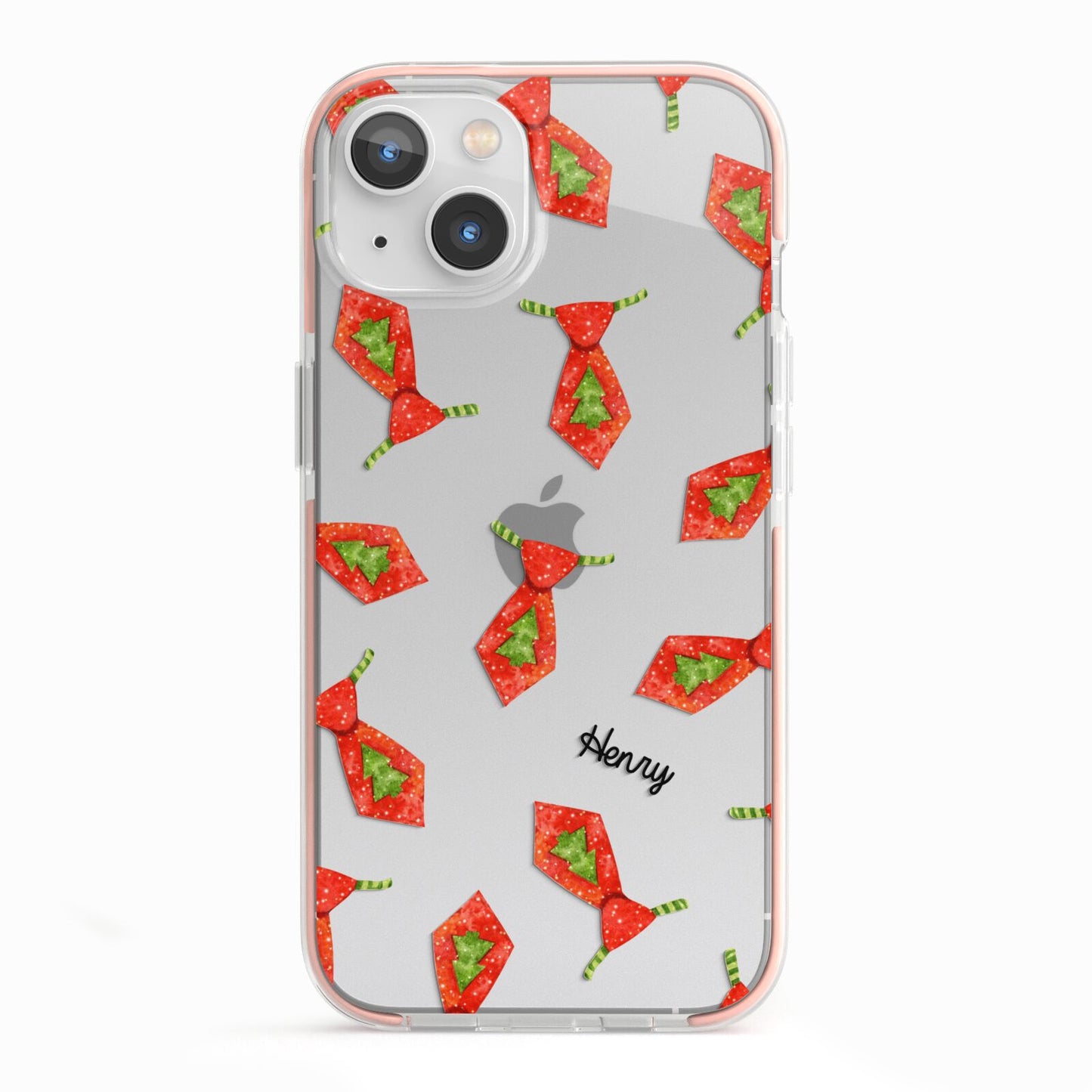 Christmas Tie Pattern iPhone 13 TPU Impact Case with Pink Edges