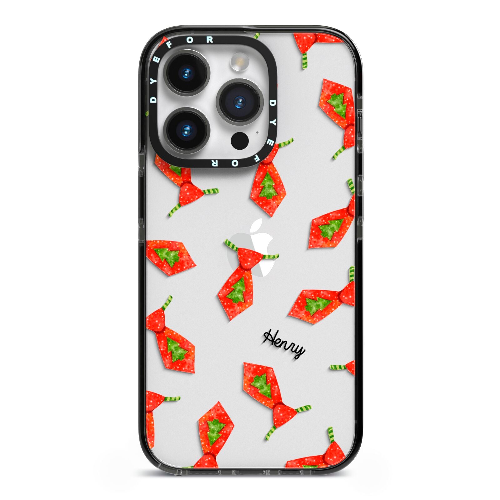 Christmas Tie Pattern iPhone 14 Pro Black Impact Case on Silver phone