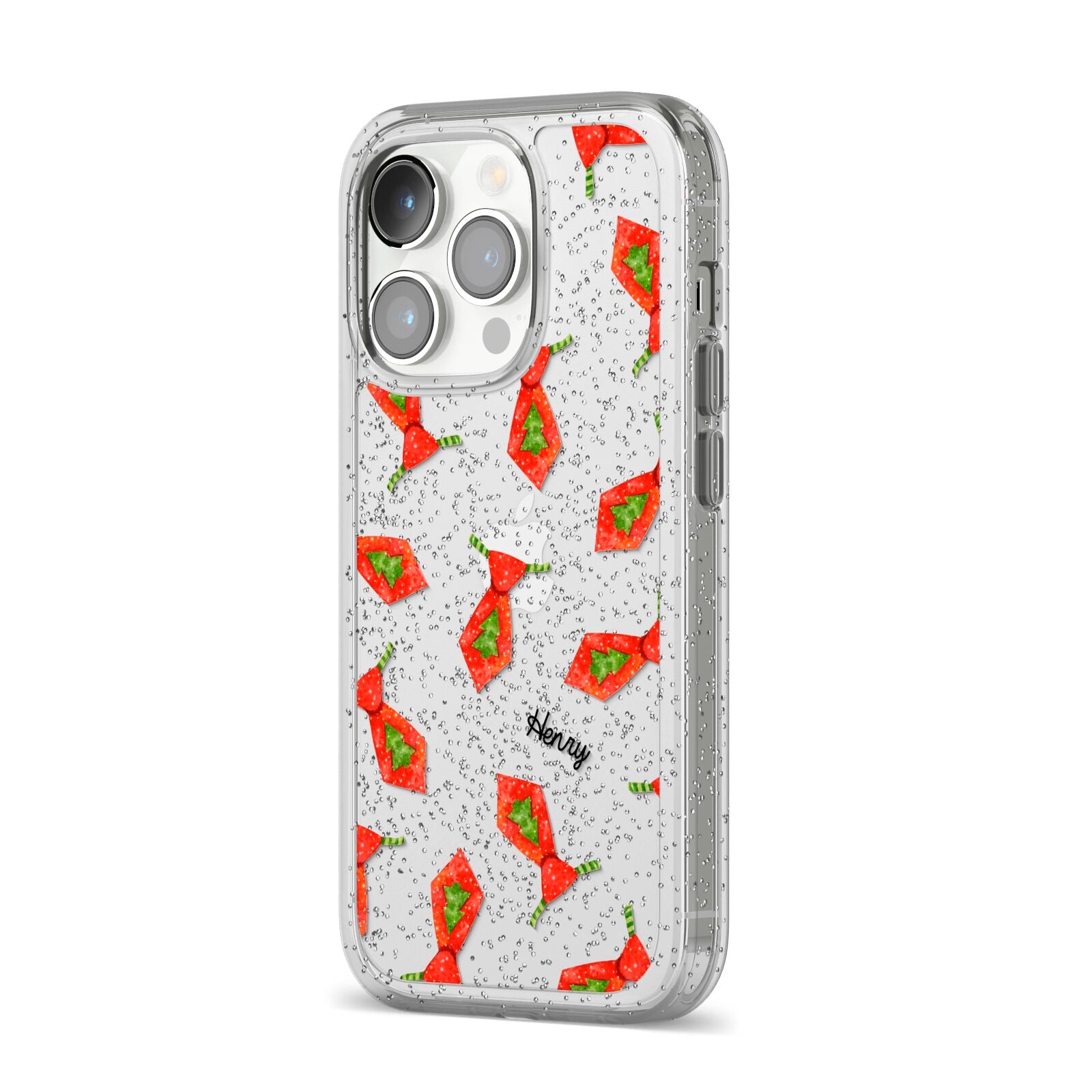 Christmas Tie Pattern iPhone 14 Pro Glitter Tough Case Silver Angled Image