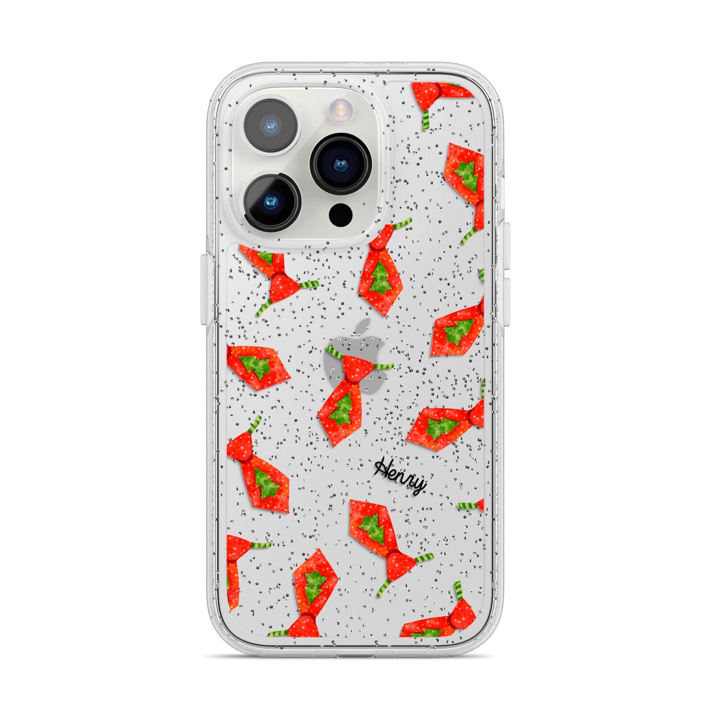 Christmas Tie Pattern iPhone 14 Pro Glitter Tough Case Silver