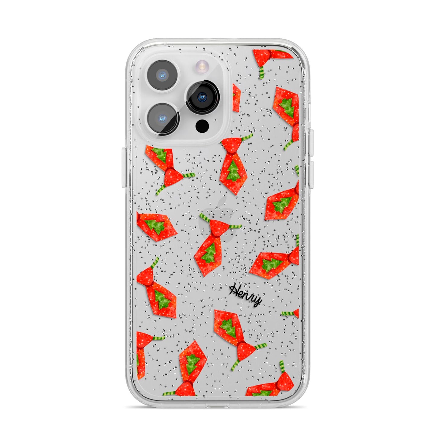 Christmas Tie Pattern iPhone 14 Pro Max Glitter Tough Case Silver