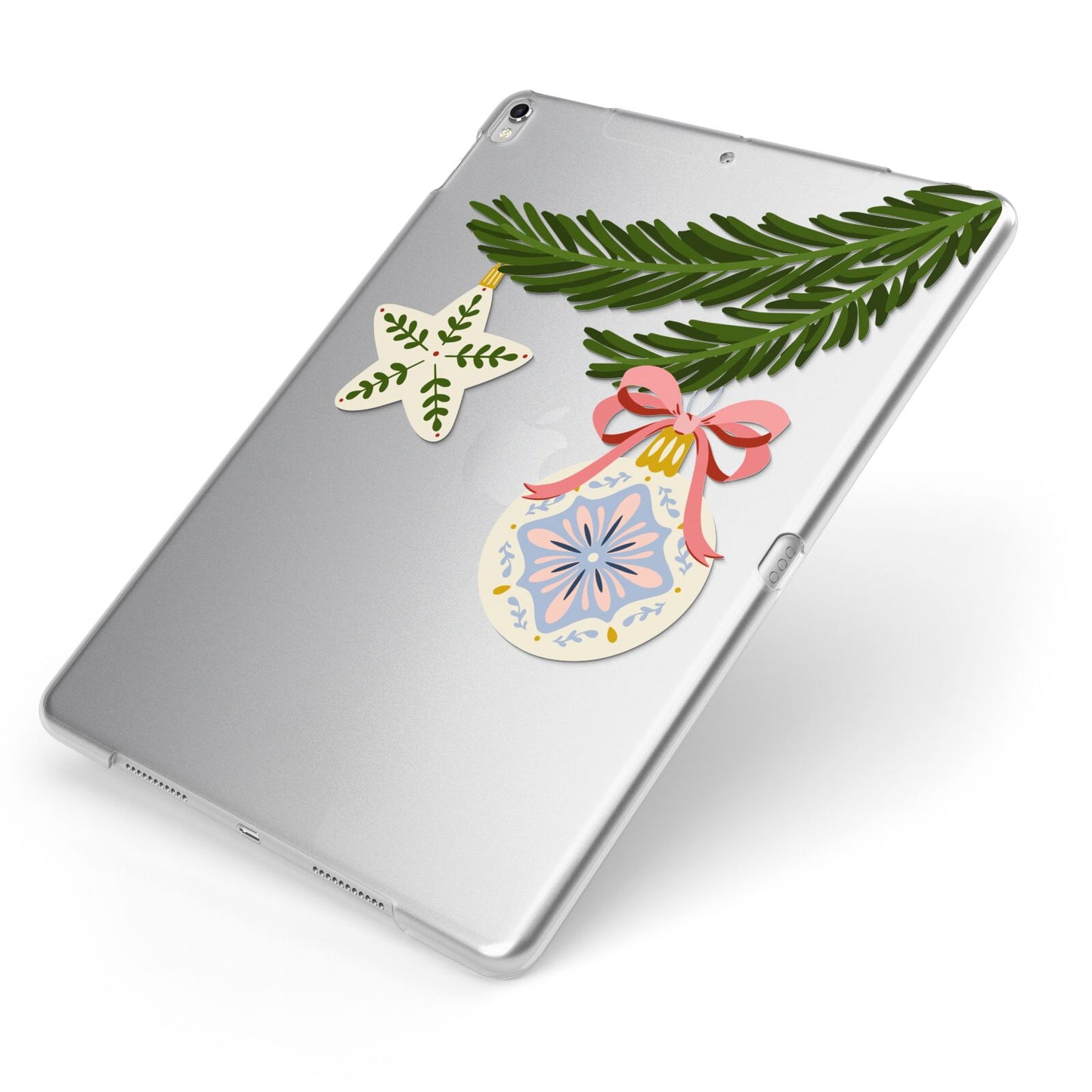 Christmas Tree Branch Apple iPad Case on Silver iPad Side View