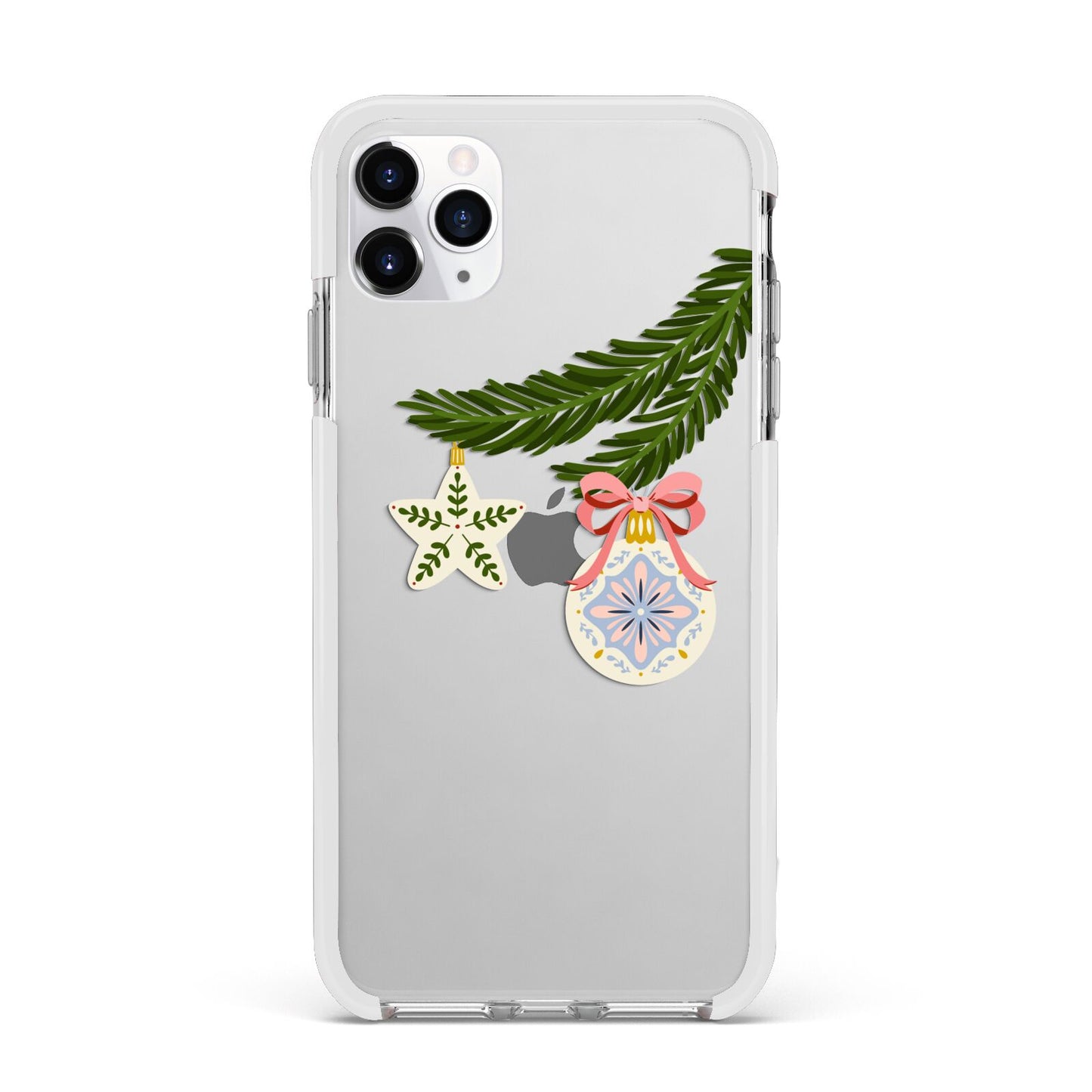 Christmas Tree Branch Apple iPhone 11 Pro Max in Silver with White Impact Case